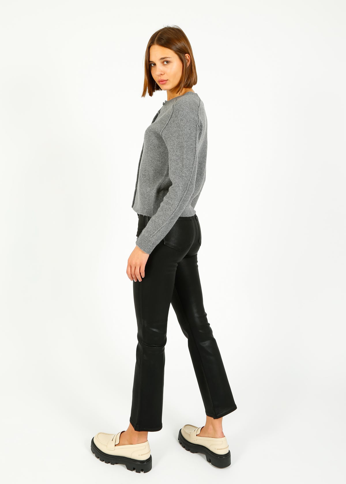 R&B Bridget Crew Cardigan in Grey