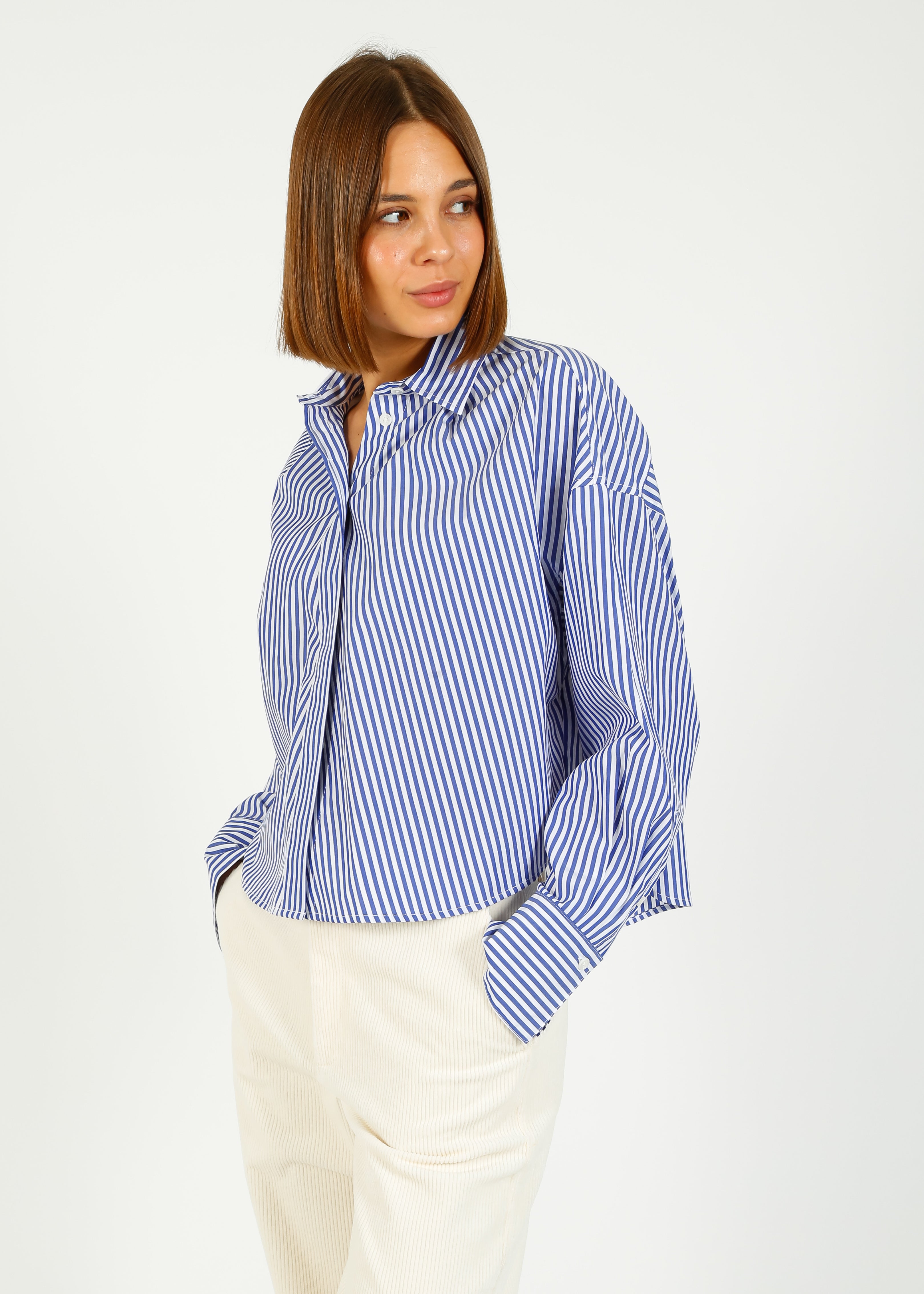 R&B Martha Stripe Poplin Shirt in Blue Stripe