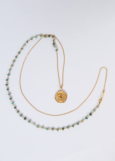 HANKA Sharm Double Necklace in Raw Emerald and Zirconium