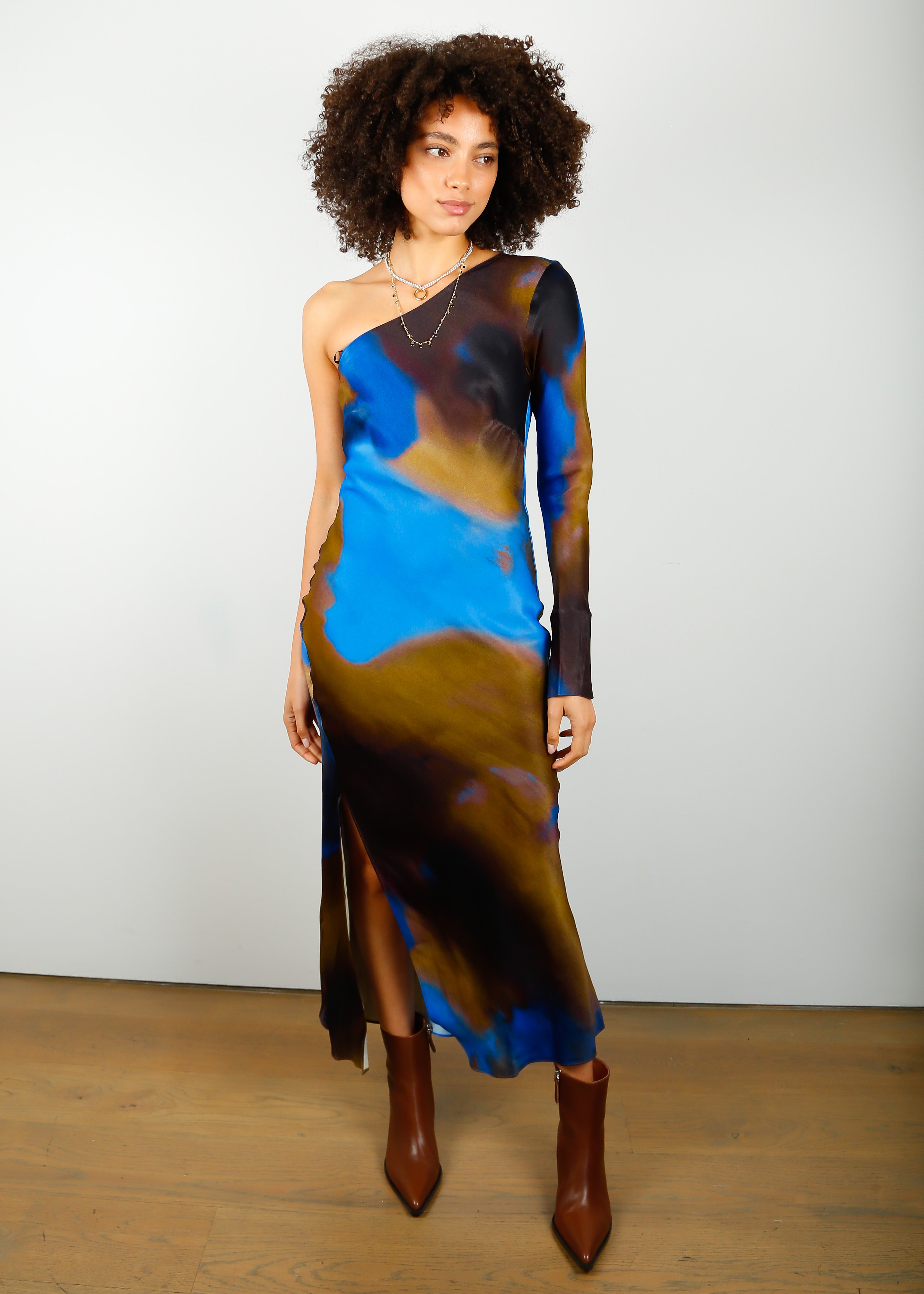 SEC.F Haylen One Shoulder Dress in Mole