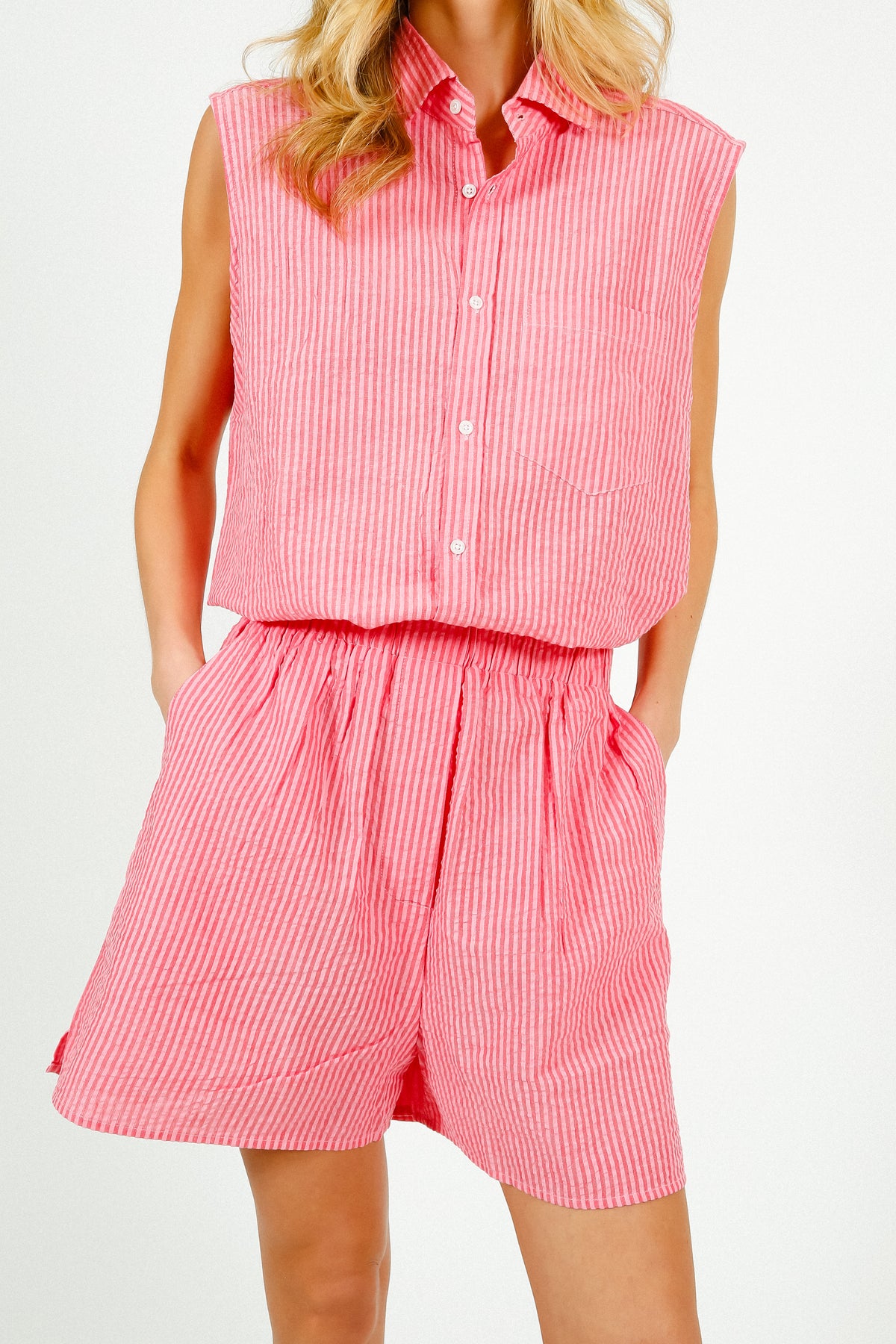 PARK Resort Sleeveless Shirt Pink & Red Stripe