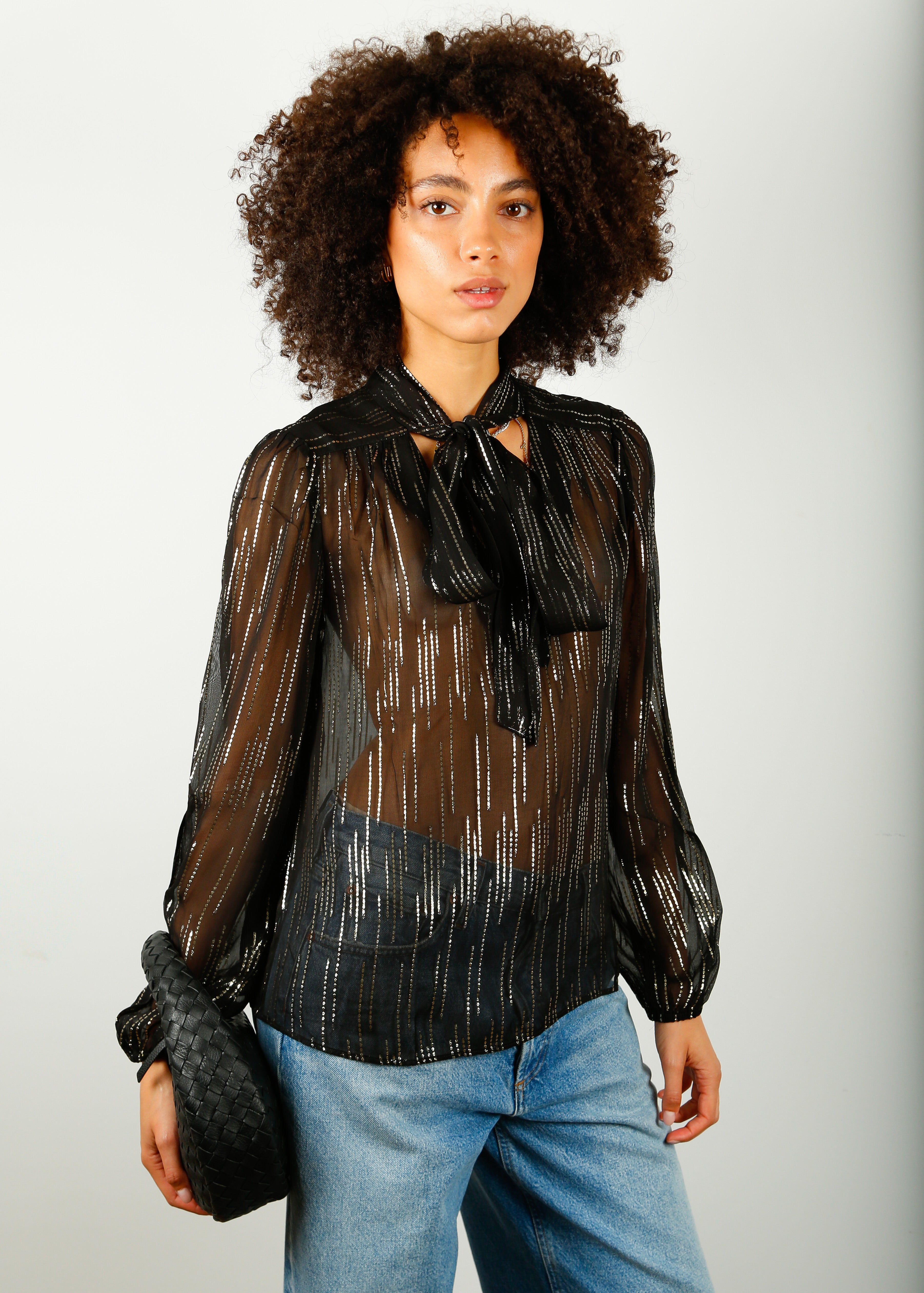 RIXO Moss Tops in Raindrop Jacquard Black