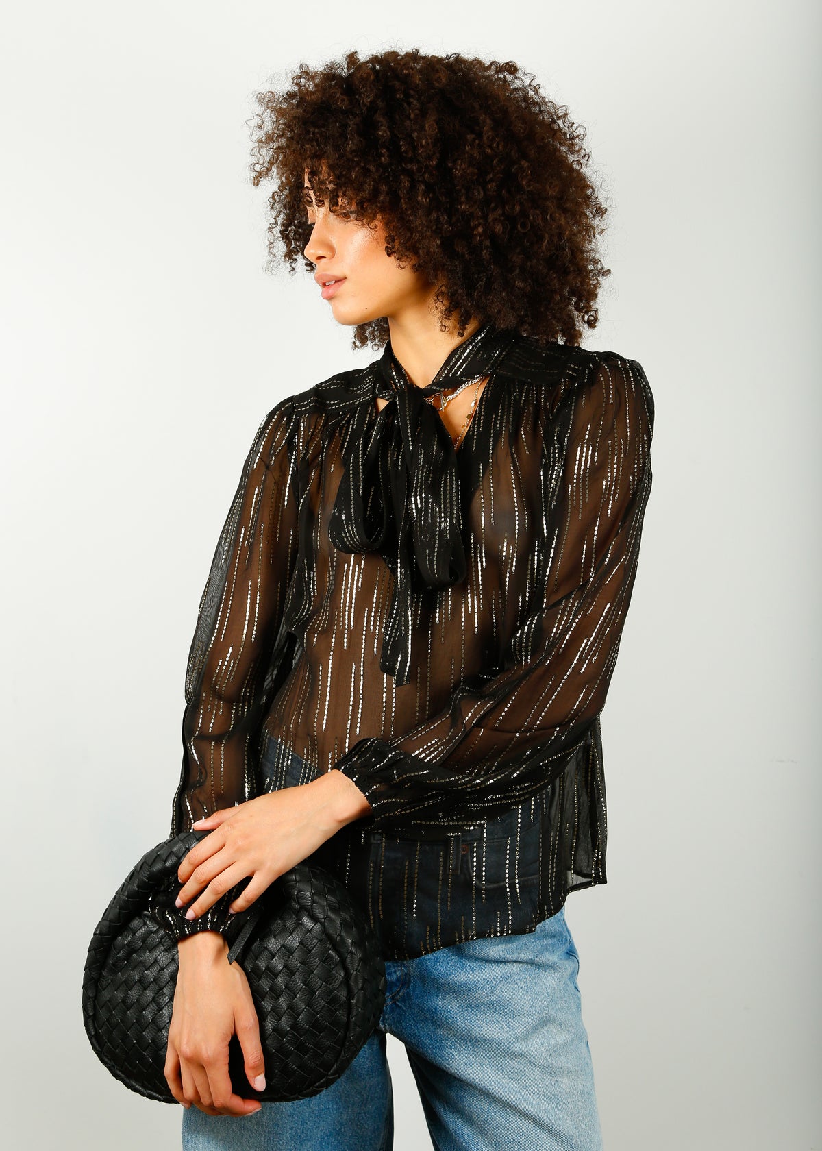 RIXO Moss Tops in Raindrop Jacquard Black