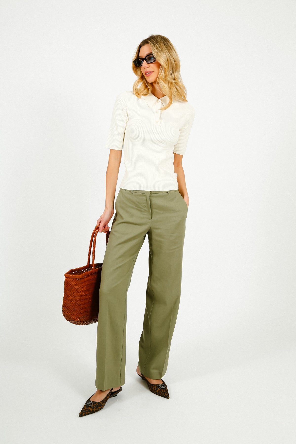 SLF Tania Rita Wide Fit Linen Trousers in Vetiver