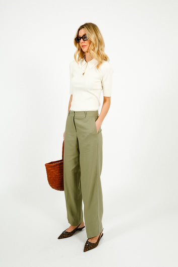 SLF Tania Rita Wide Fit Linen Trousers in Vetiver