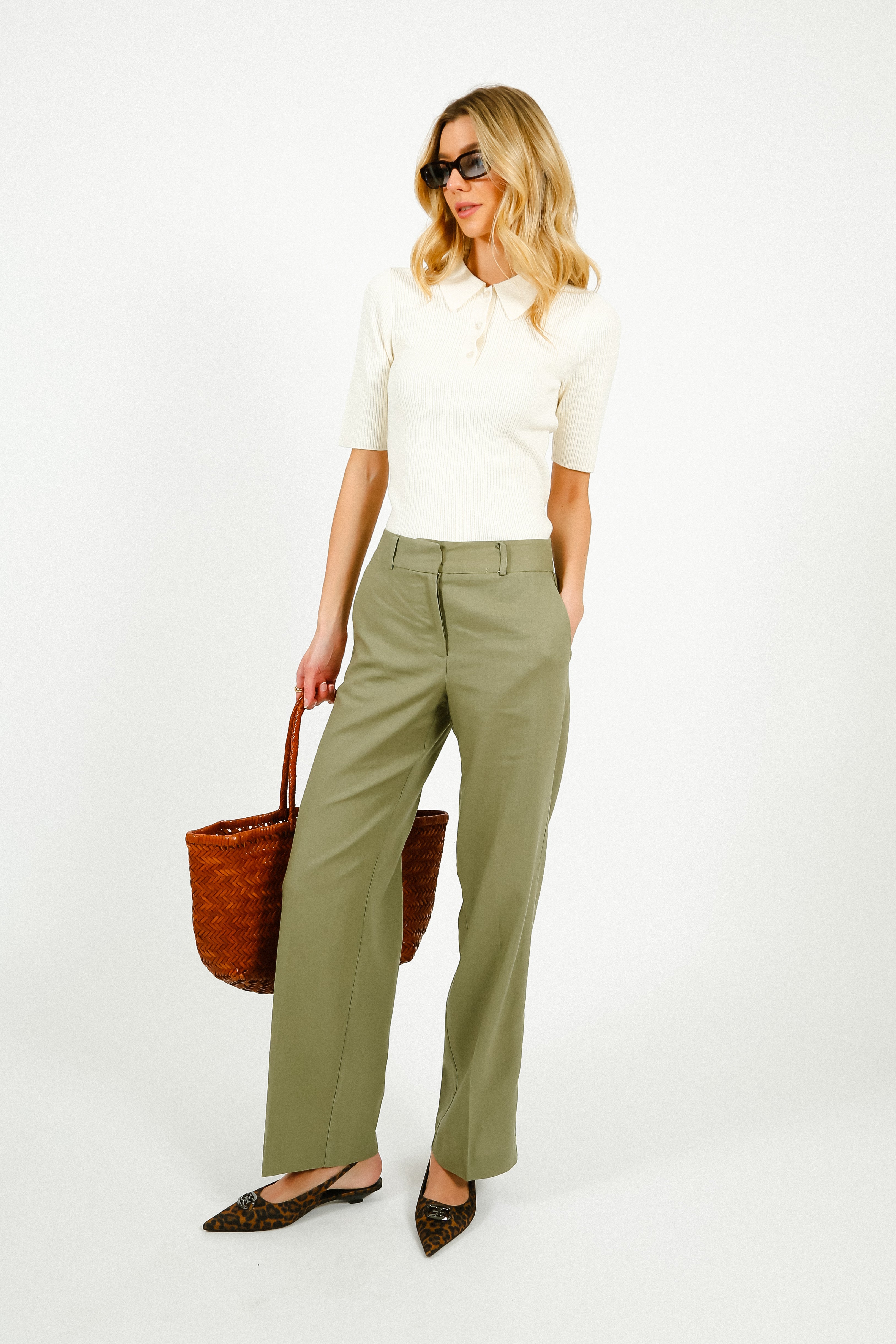 SLF Tania Rita Wide Fit Linen Trousers in Vetiver