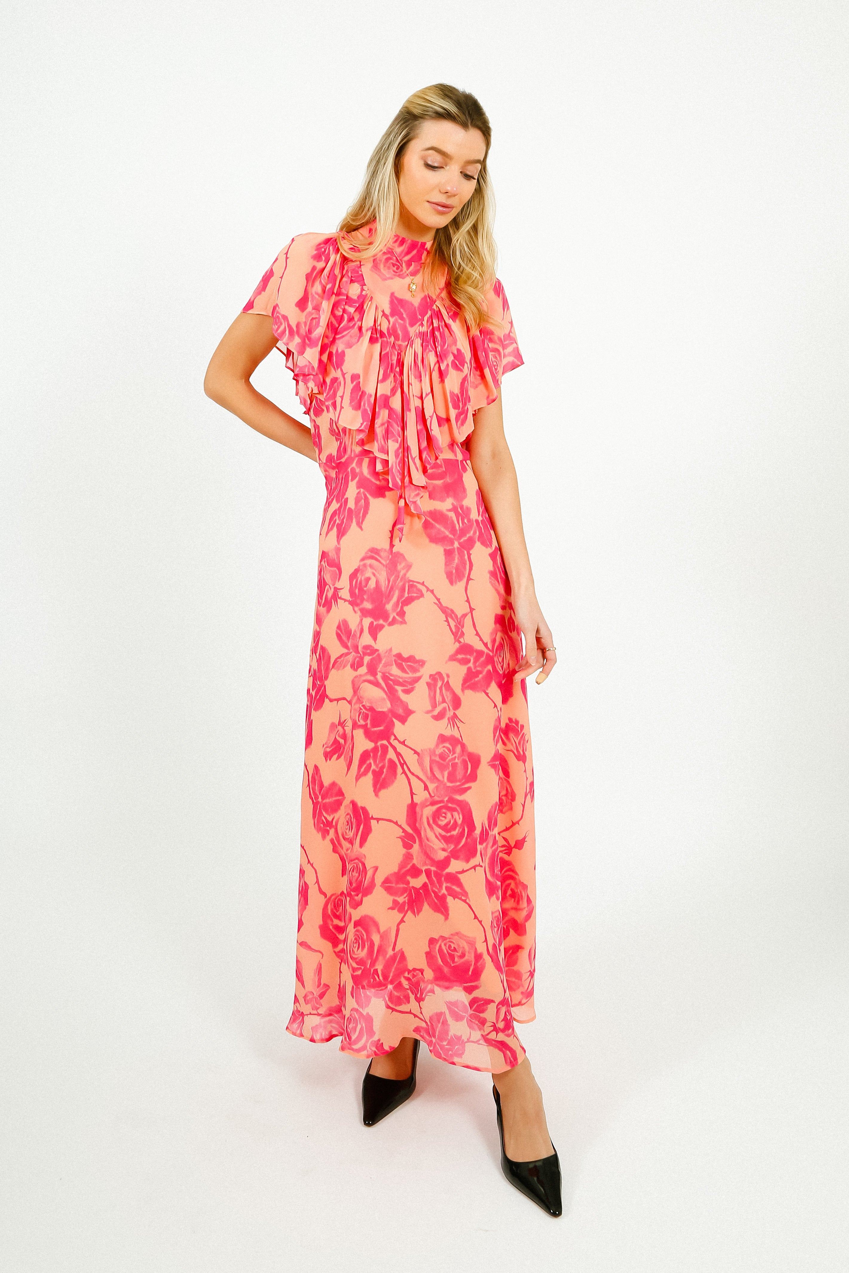 EA Honolulu Ruffle Midi Dress in Marzipani