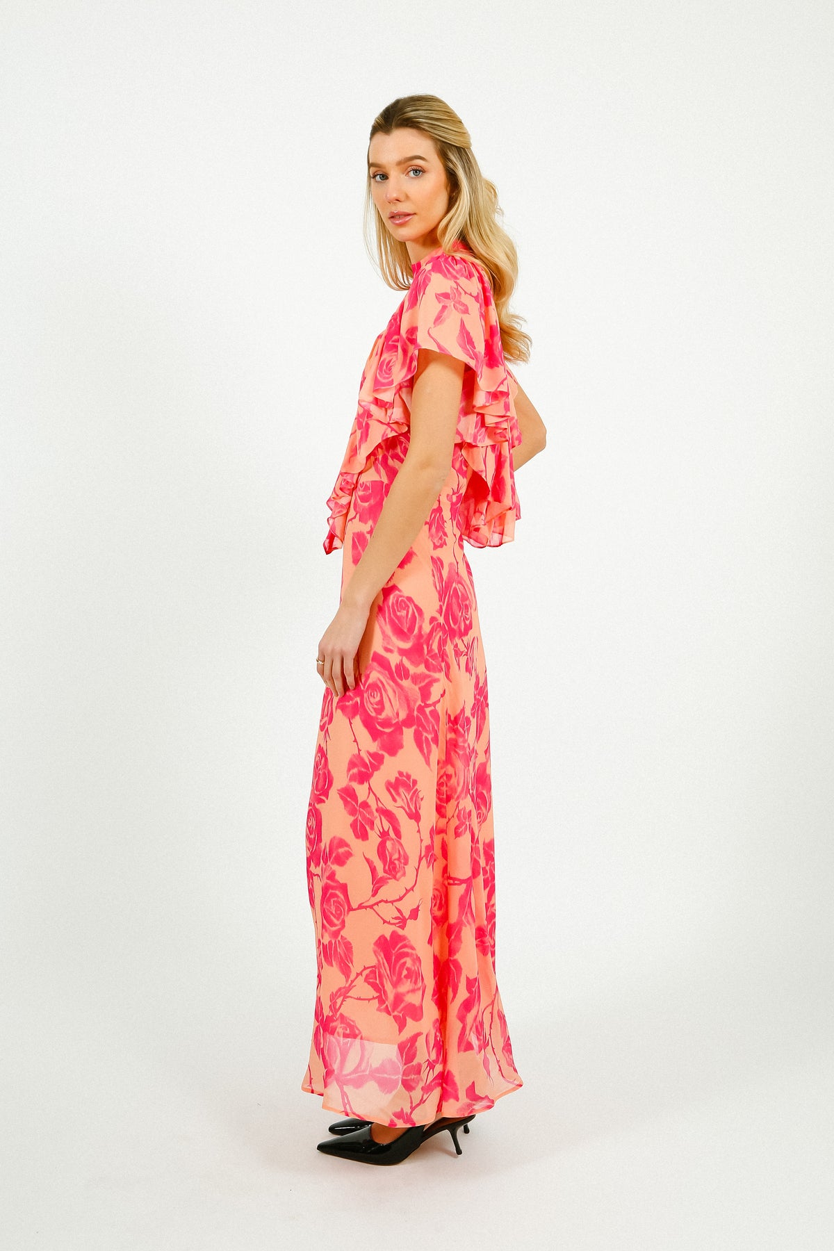 EA Honolulu Ruffle Midi Dress in Marzipani