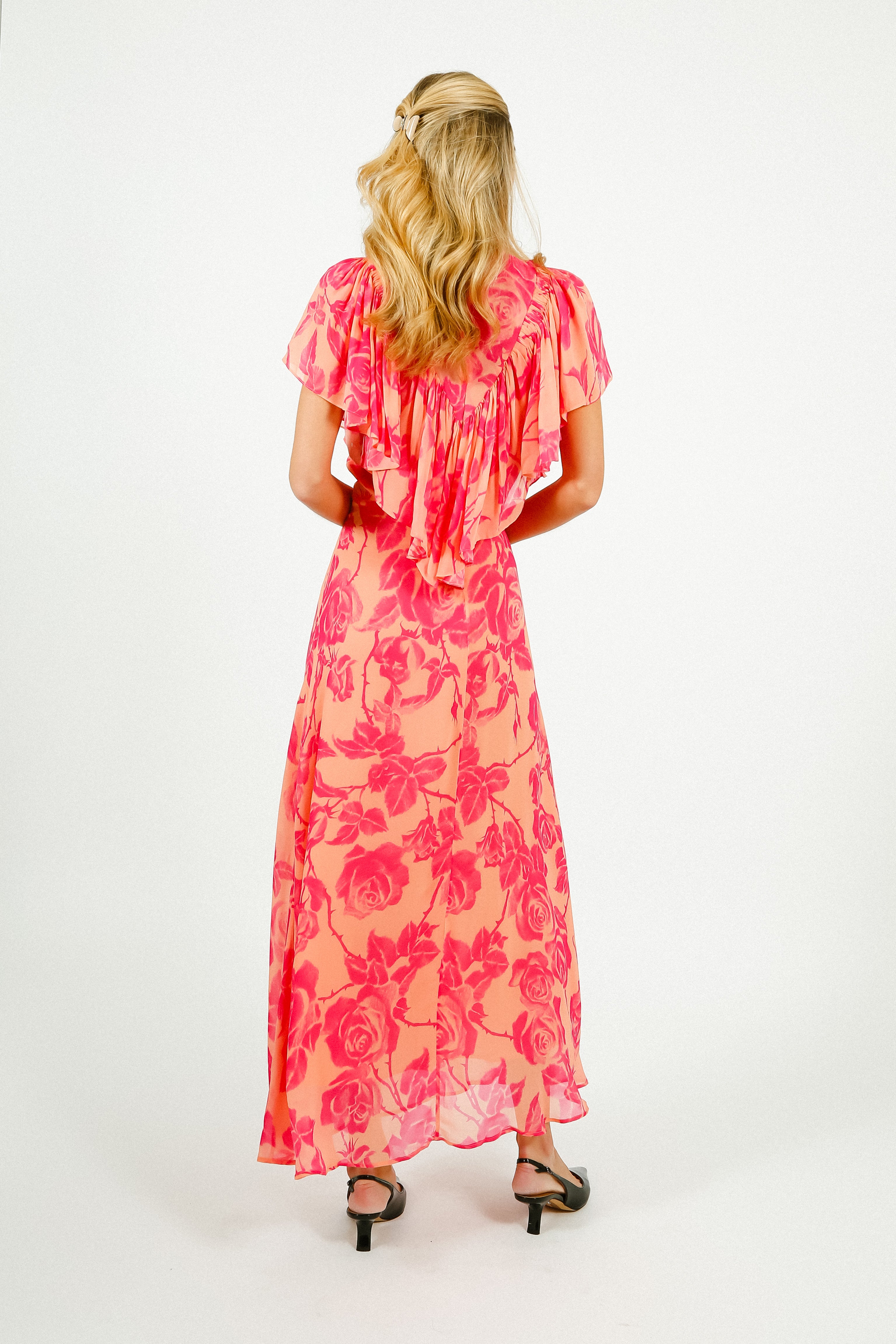 EA Honolulu Ruffle Midi Dress in Marzipani