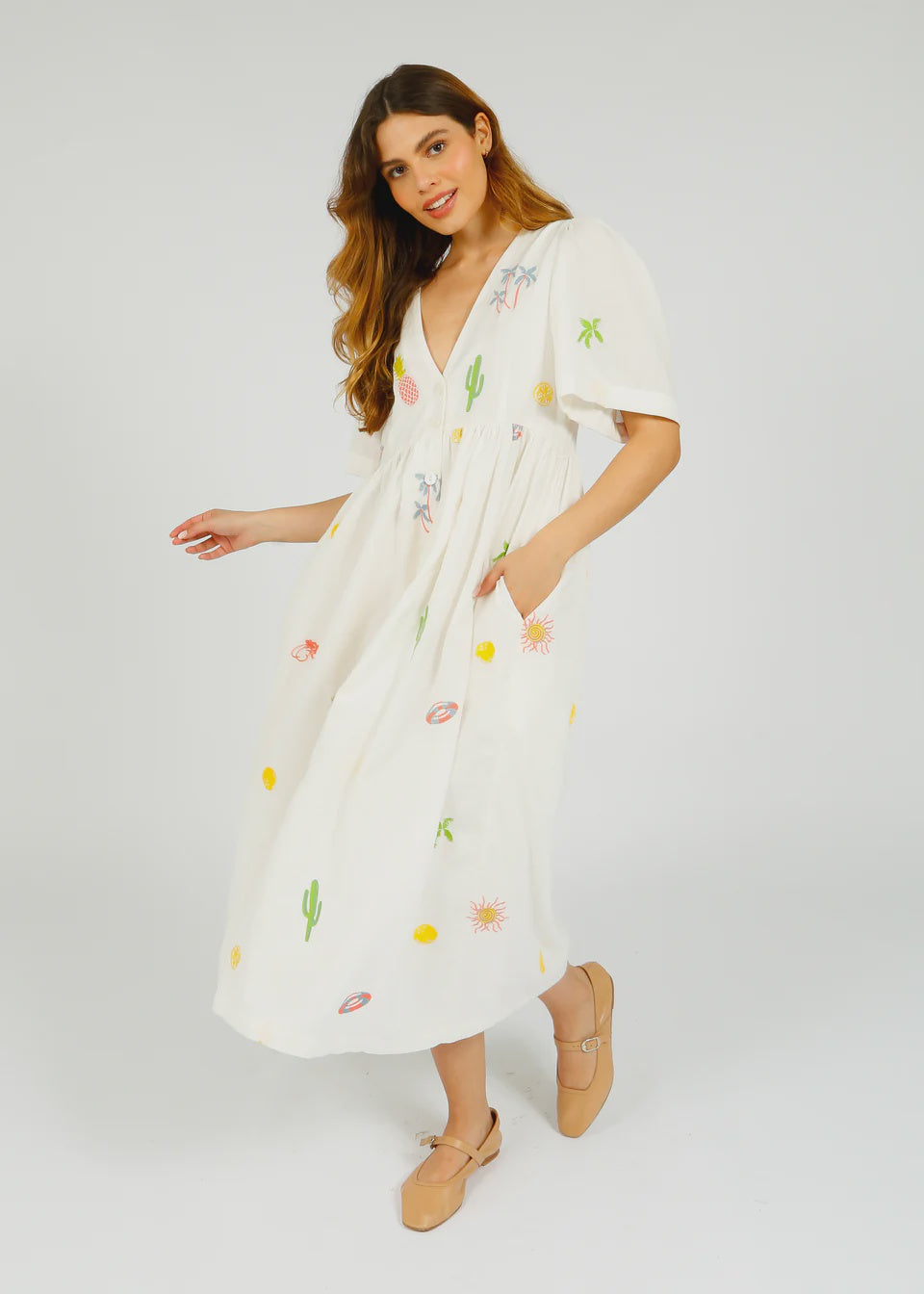 PP Lola Cotton Dress in Icons Emb White