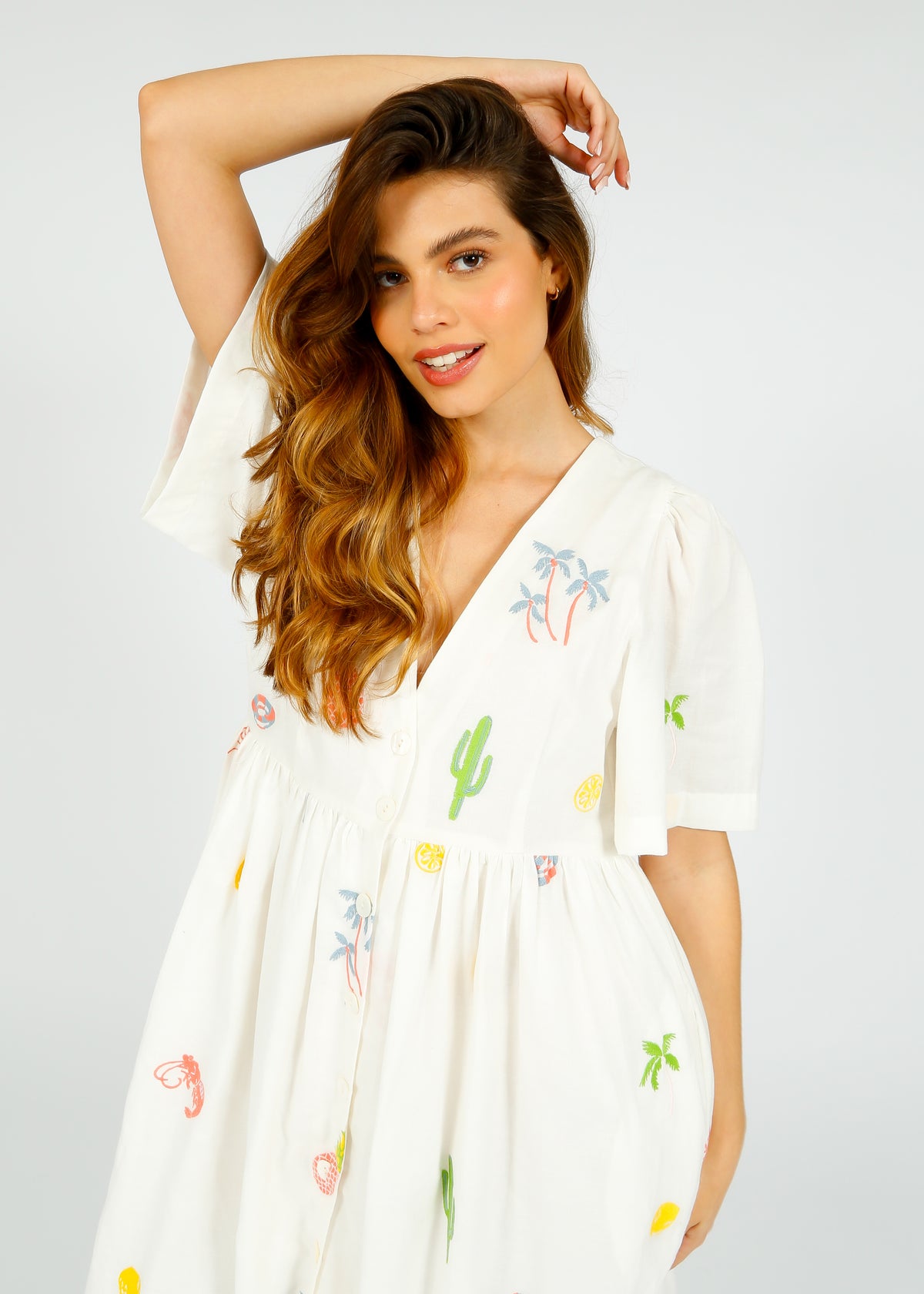 PP Lola Cotton Dress in Icons Emb White