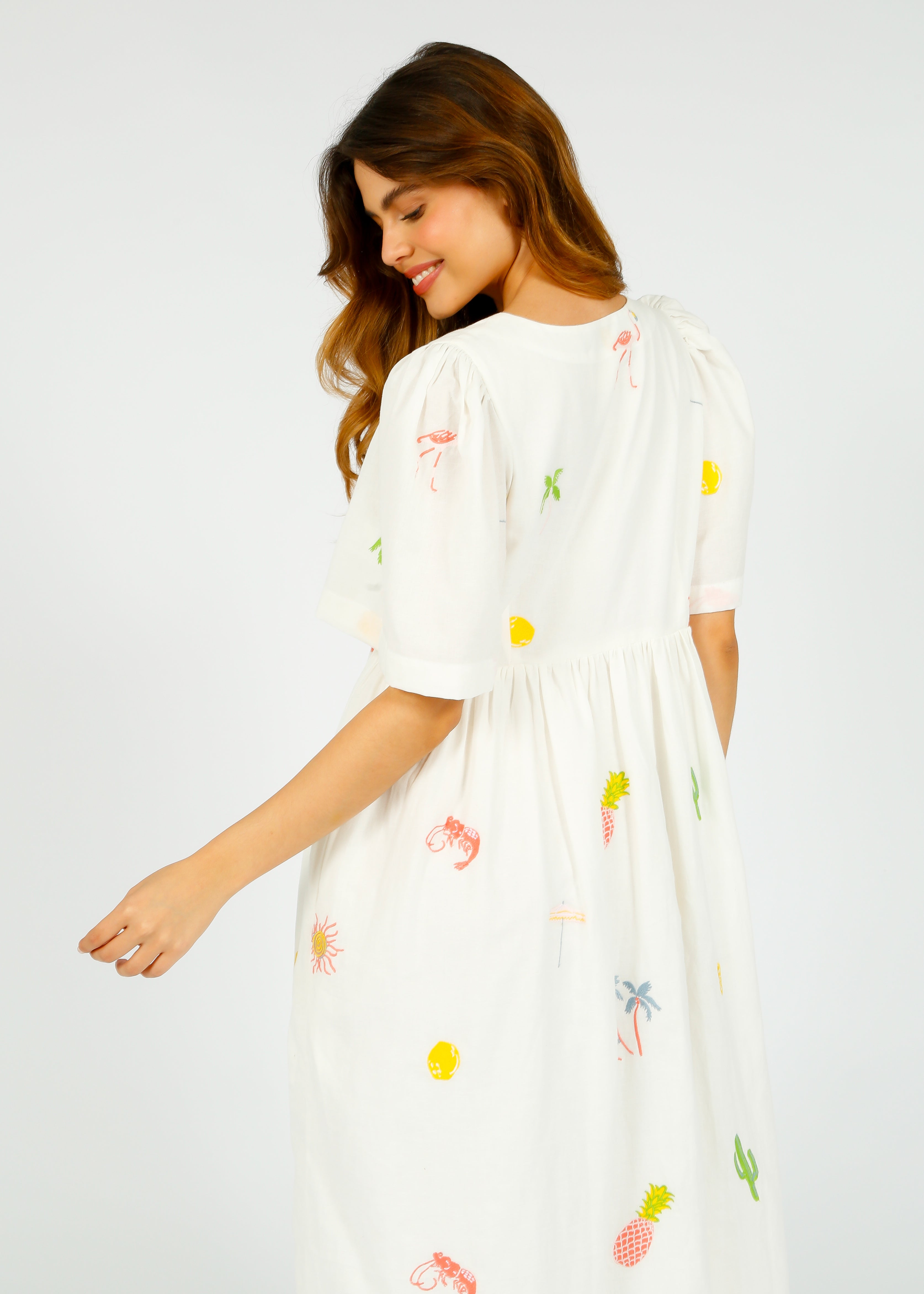 PP Lola Cotton Dress in Icons Emb White