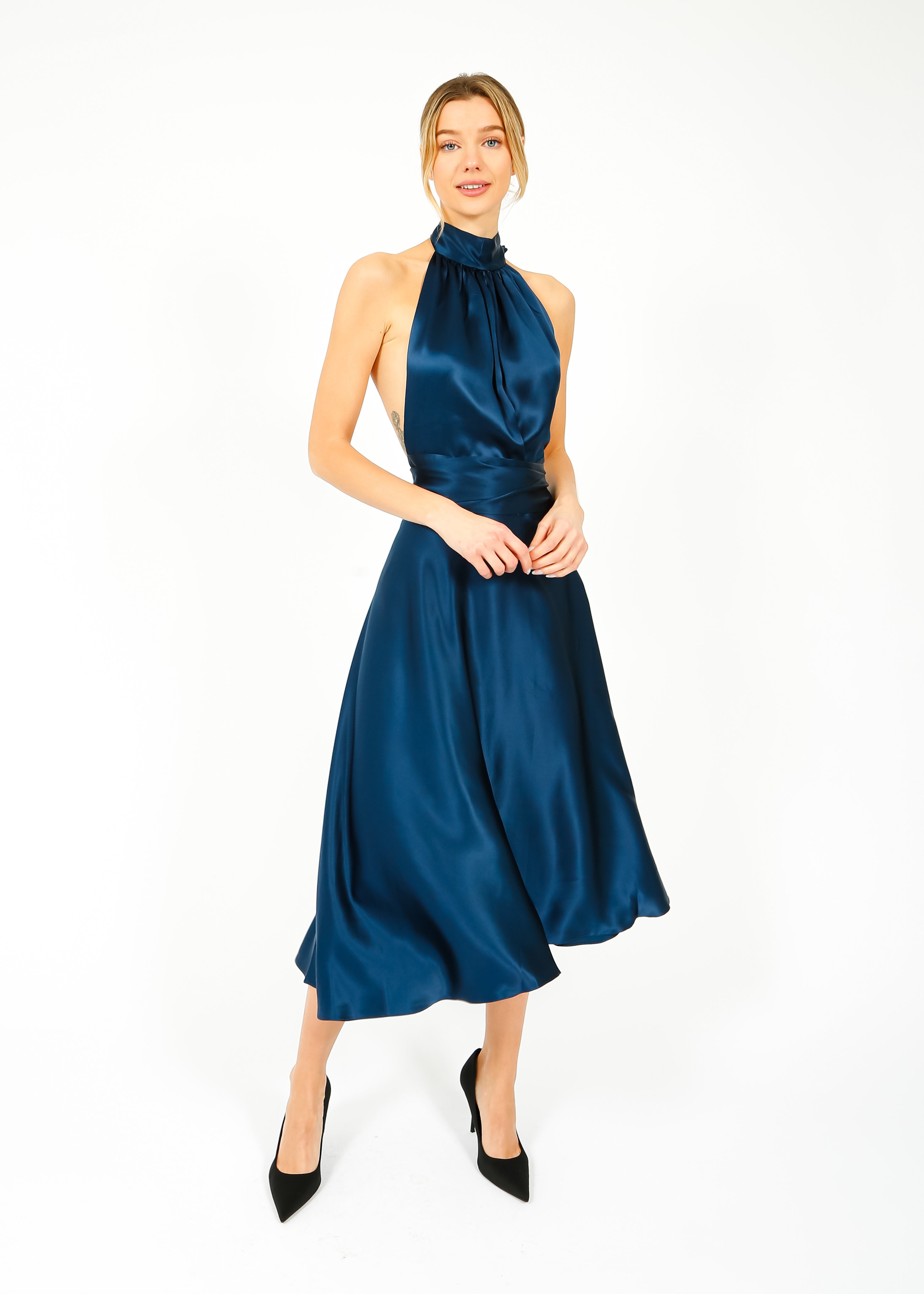 HARMUR Midi Wrap Dress in Stormy Navy