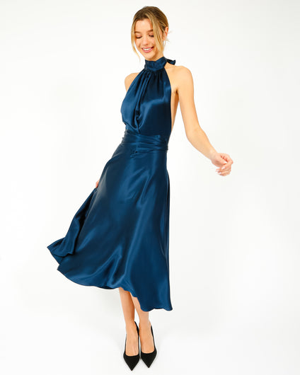 HARMUR Midi Wrap Dress in Stormy Navy