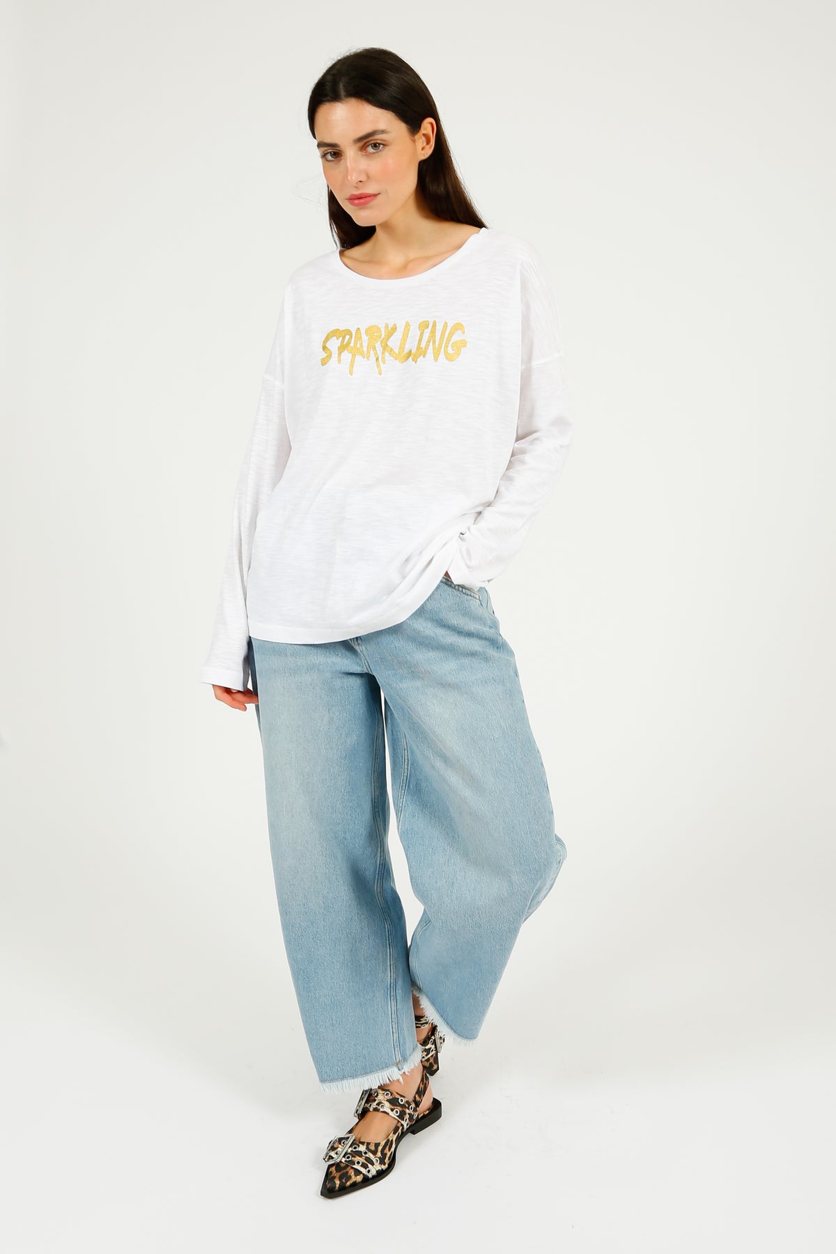 FWP Sparkling Sweatshirt in White, Gold