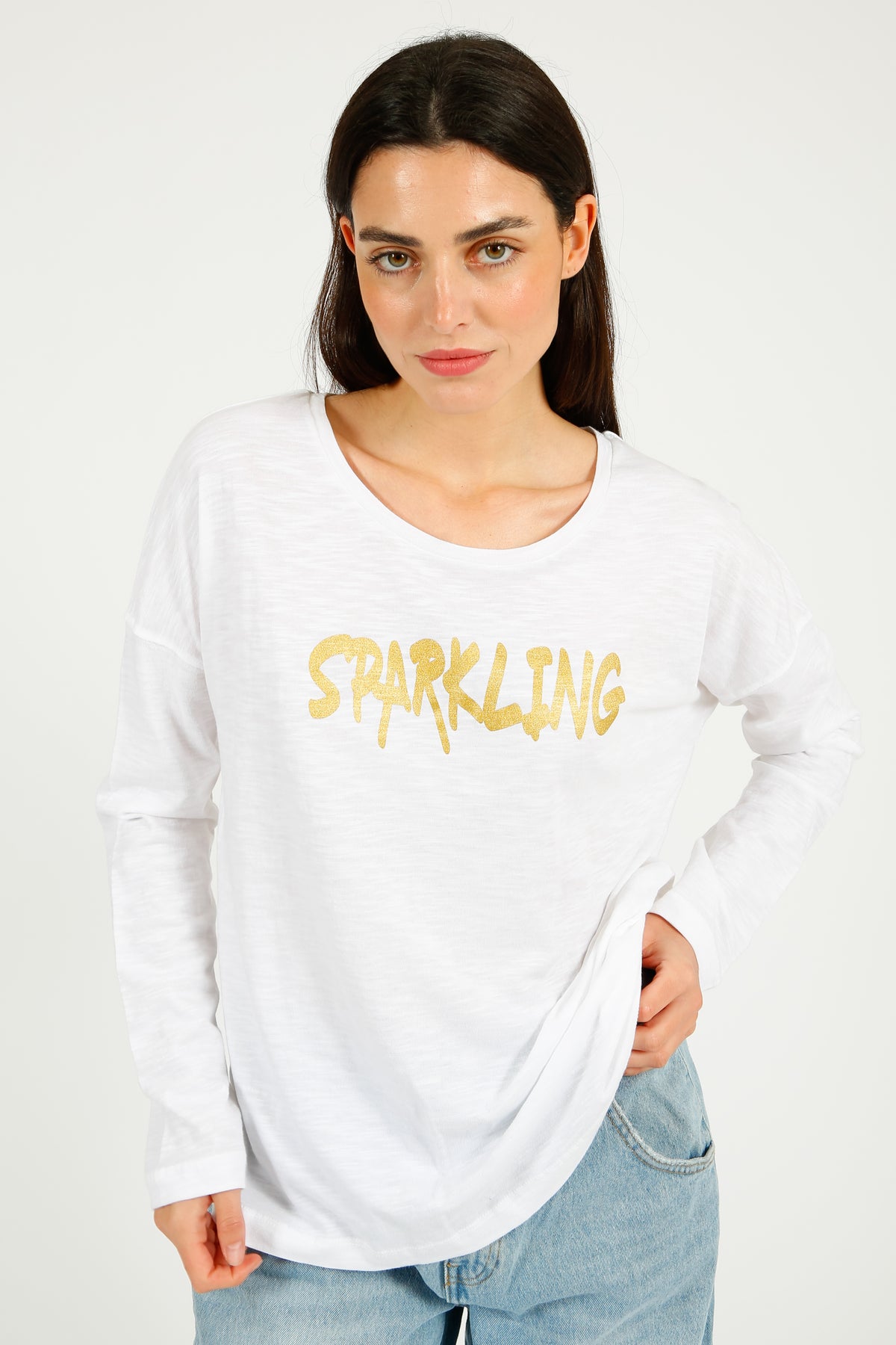 FWP Sparkling Sweatshirt in White, Gold