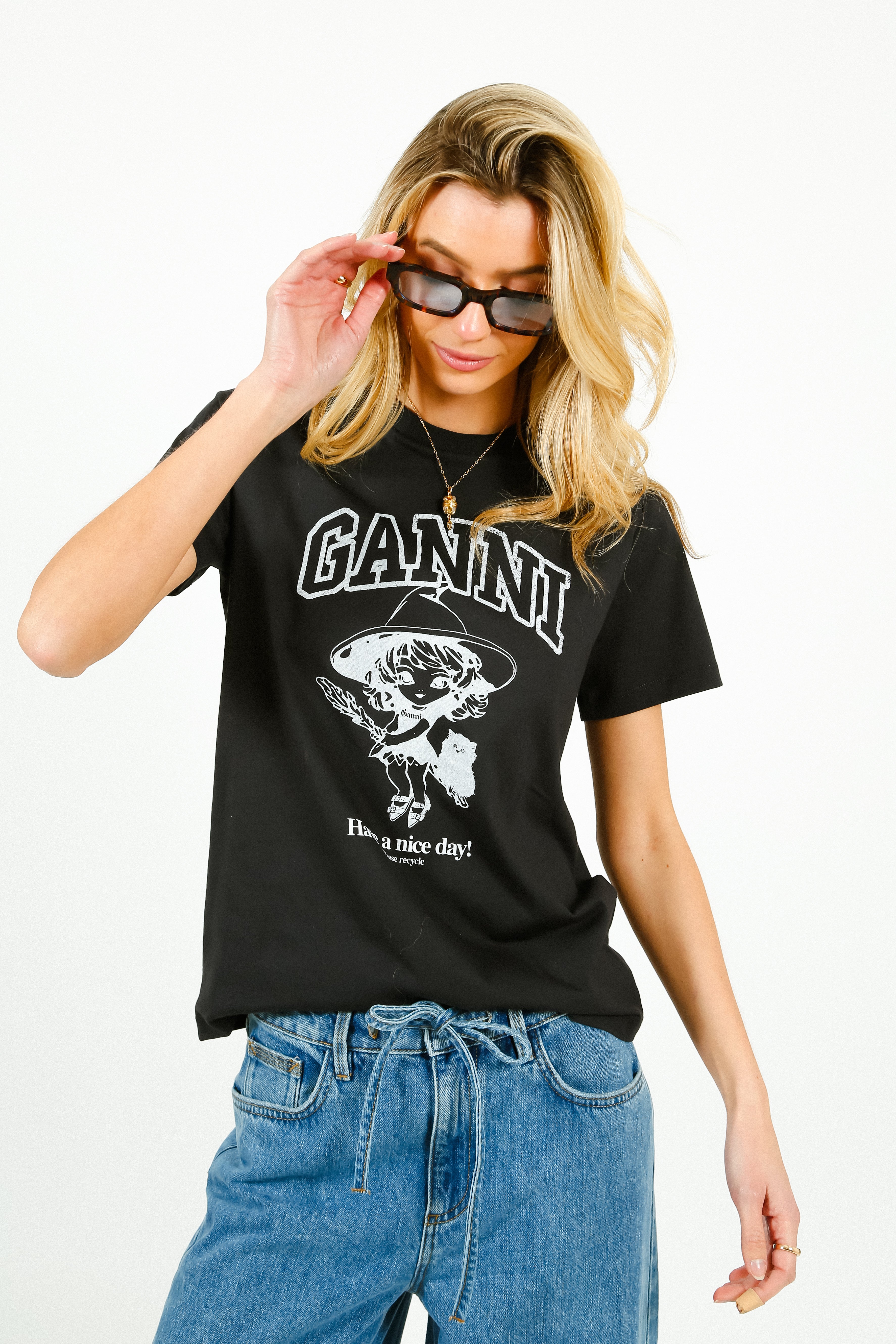 GANNI T4138 Basic Cotton Witch Relaxed Tee in Phantom