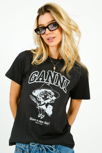 GANNI T4138 Basic Cotton Witch Relaxed Tee in Phantom