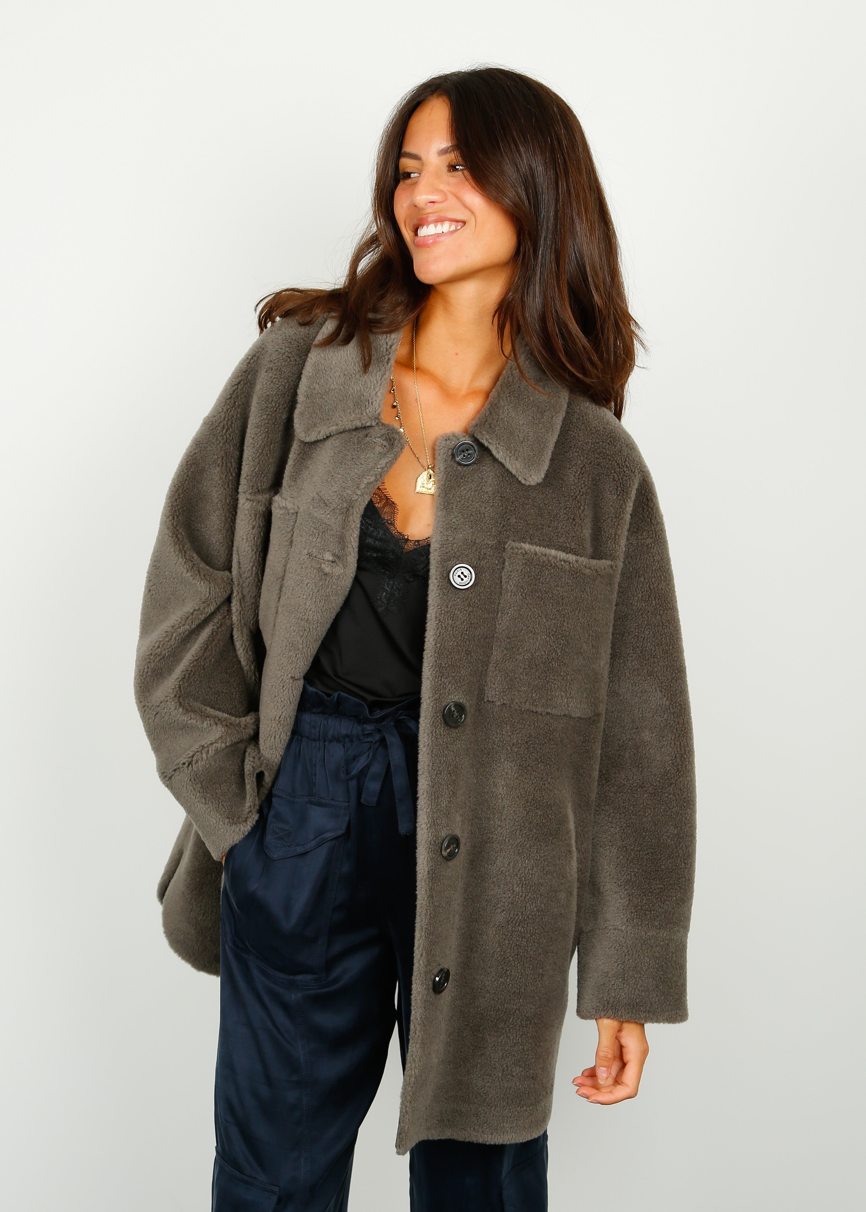 OW Flag Lily Fur Coat in Dark Khaki