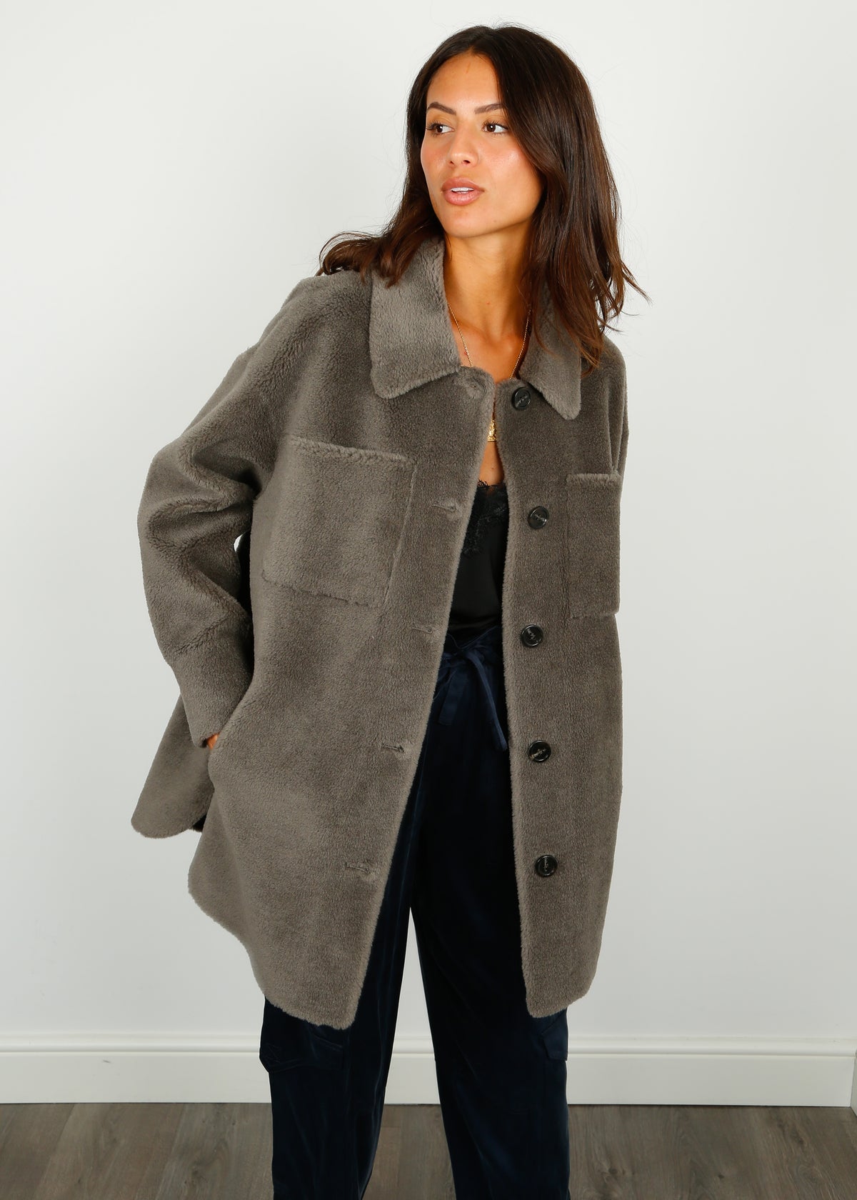 OW Flag Lily Fur Coat in Dark Khaki