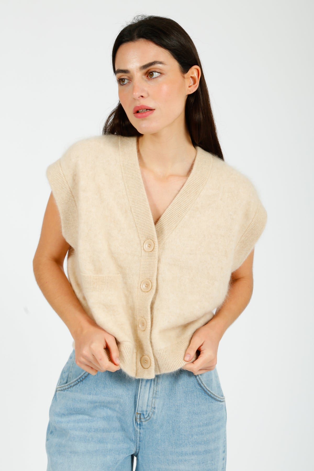 C-RUSH Brushed Palm Cardi in Almond