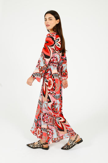 RIXO Tania Dress in 60's Swirl Red