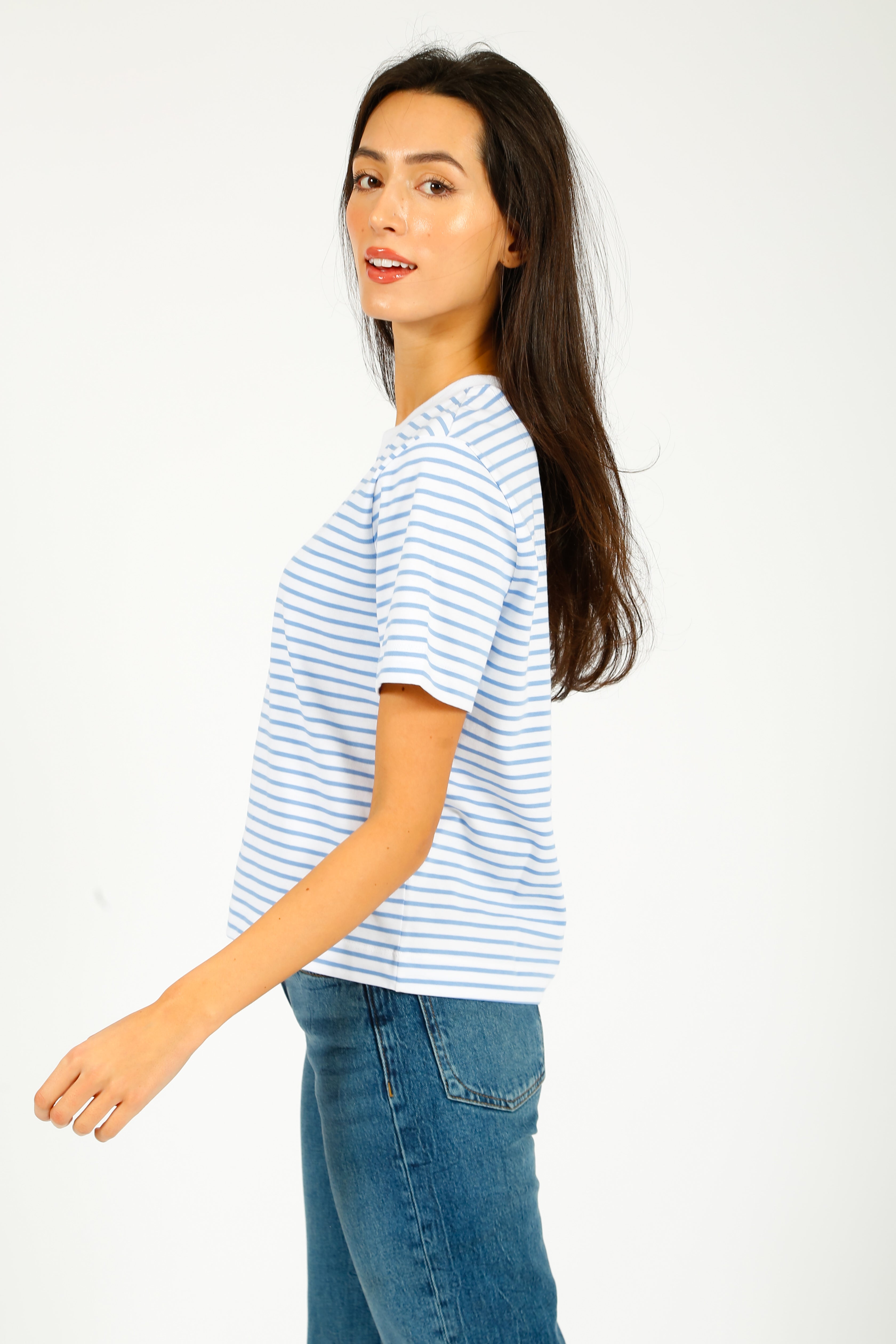 SLF Essential SS Boxy Striped Tee in Cornflower, White