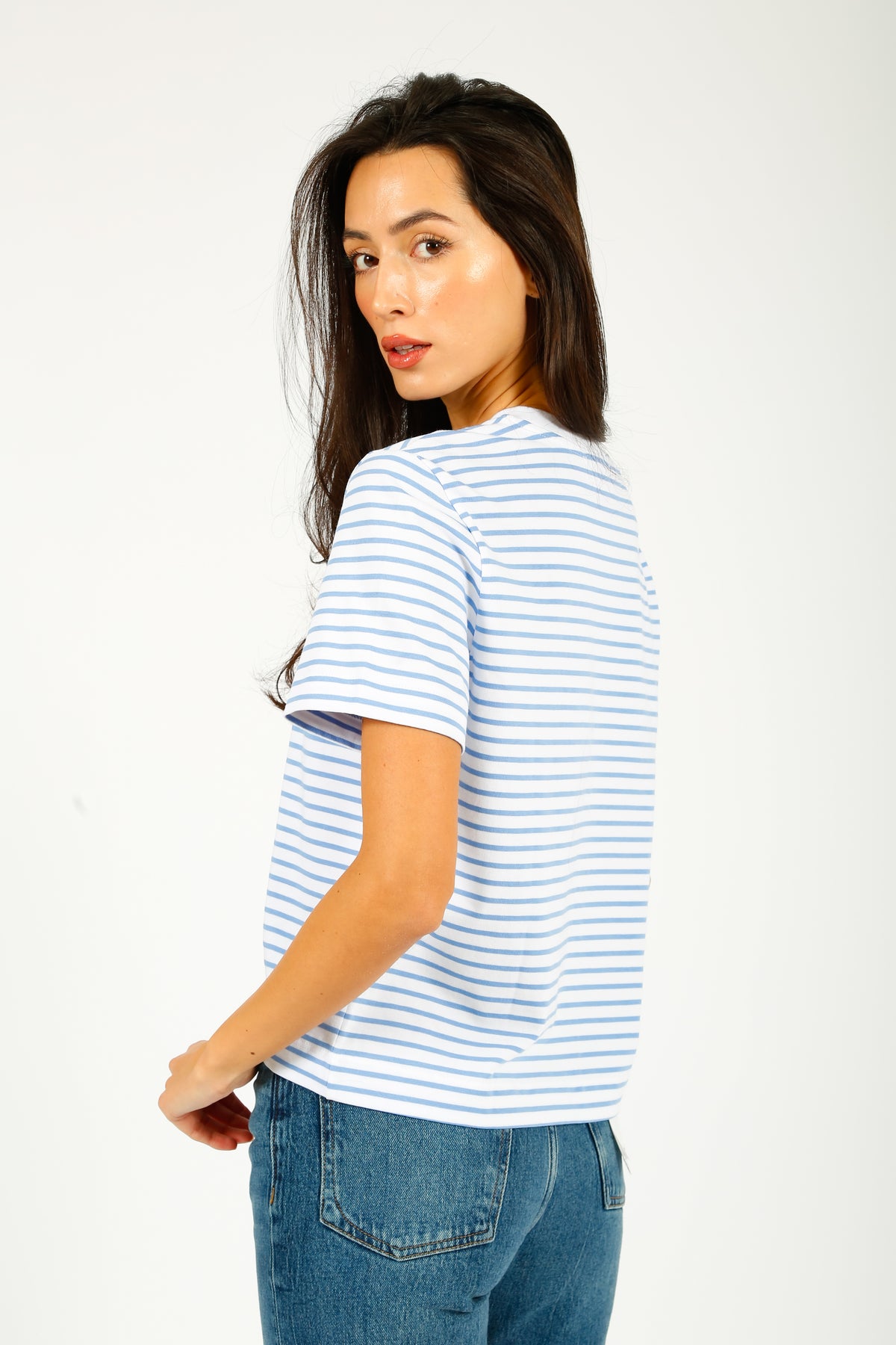 SLF Essential SS Boxy Striped Tee in Cornflower, White