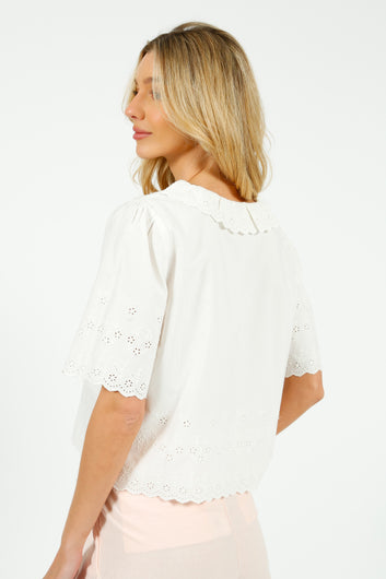 E&I Babette Broderie Anglaise Blouse in White