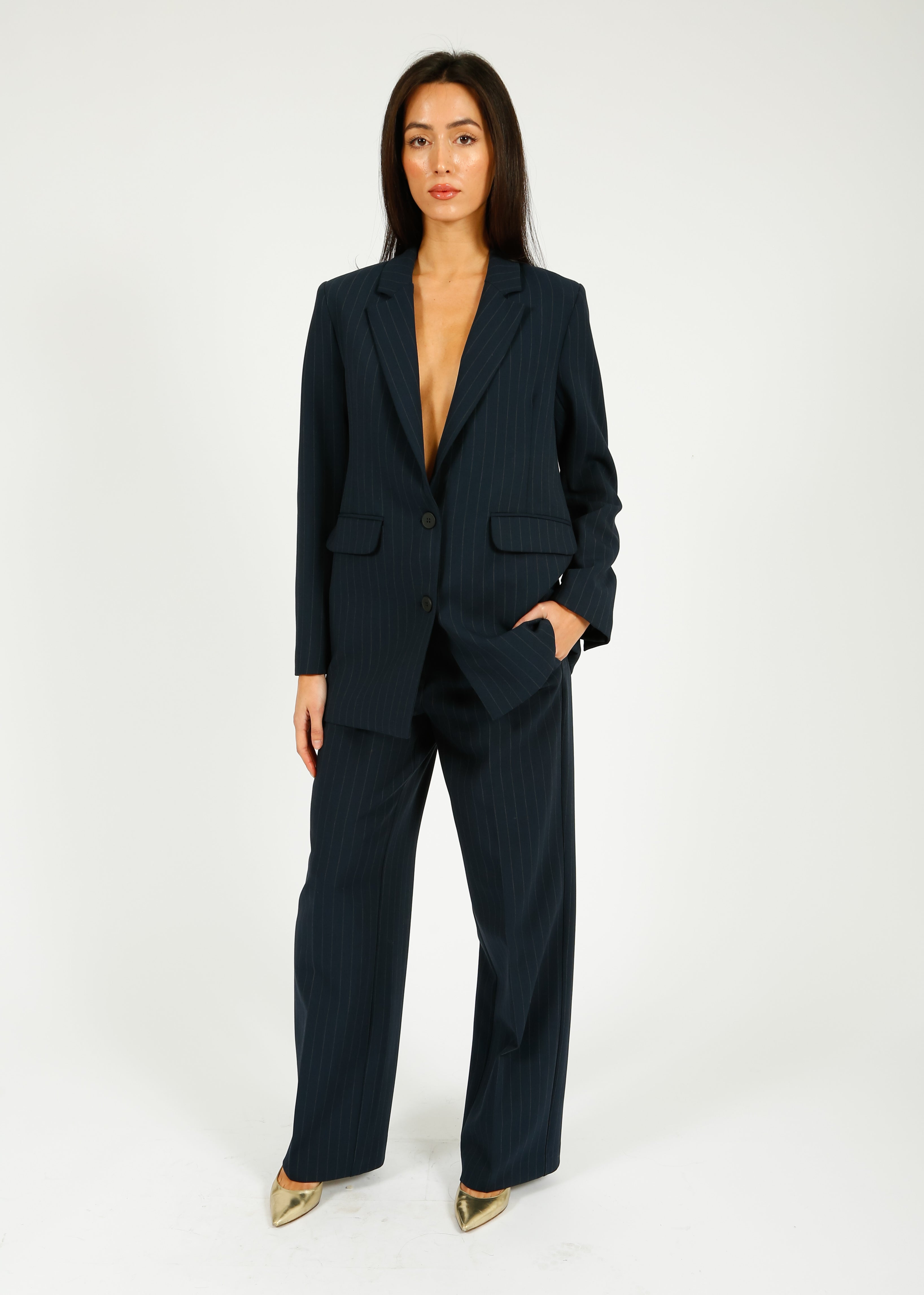 SLF Rita Relaxed Blazer in Dark Sapphire Pin Stripe