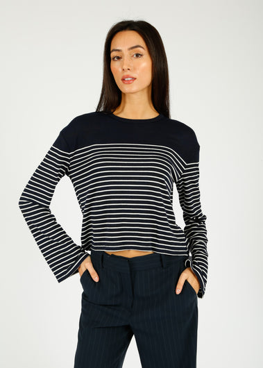 R&B The Knit Boxy Stripe in Navy, Ivory