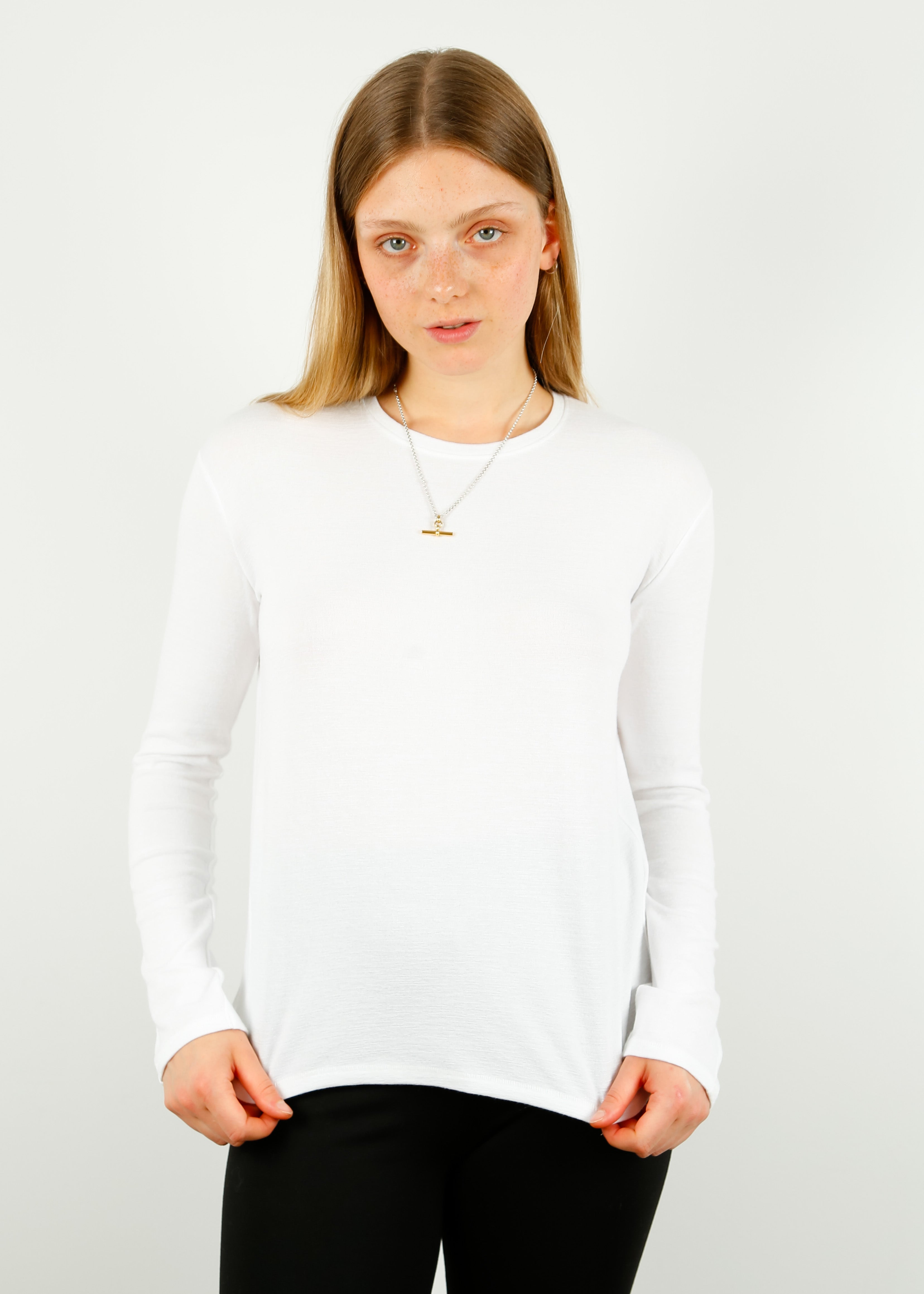 R&B The Knit Long Sleeve Top in White