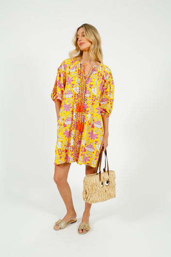 PDS 334 Embroidered Dress in Yellow