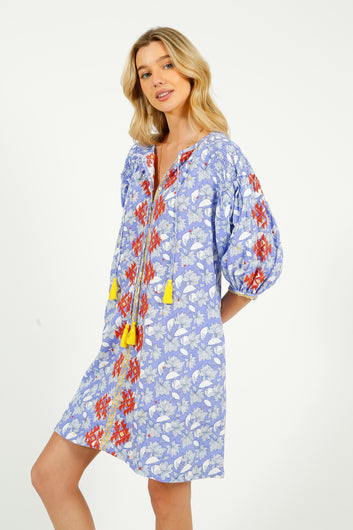 PDS 328 Lila Print Dress in Orange Emb