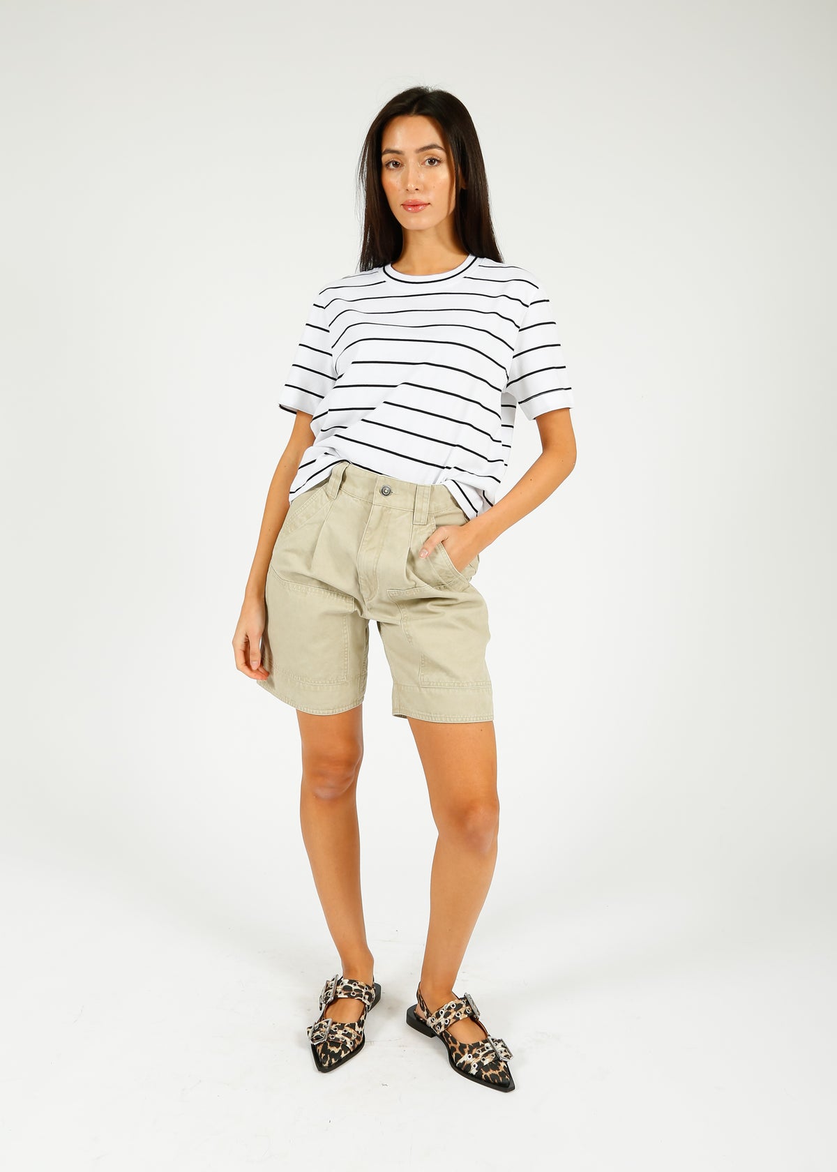 SLF Essential SS Boxy Striped Tee in Black, White