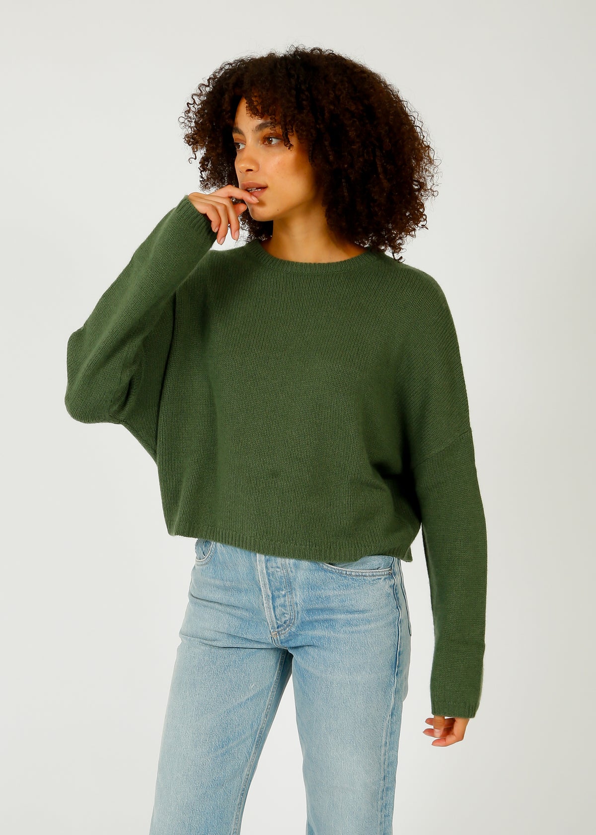 VK Oaklynn Boxy Knit Cashmere in Bronze Green