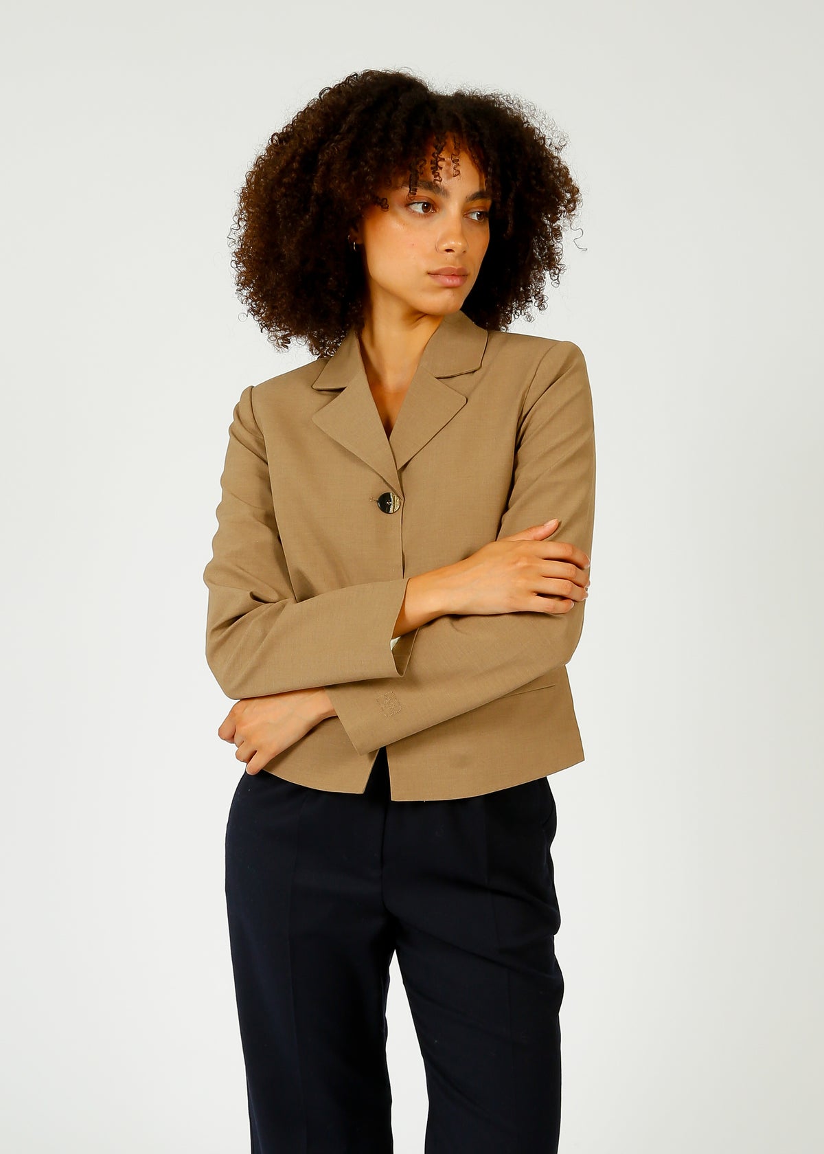 GANNI F9560 Drapey Melange Fitted Blazer