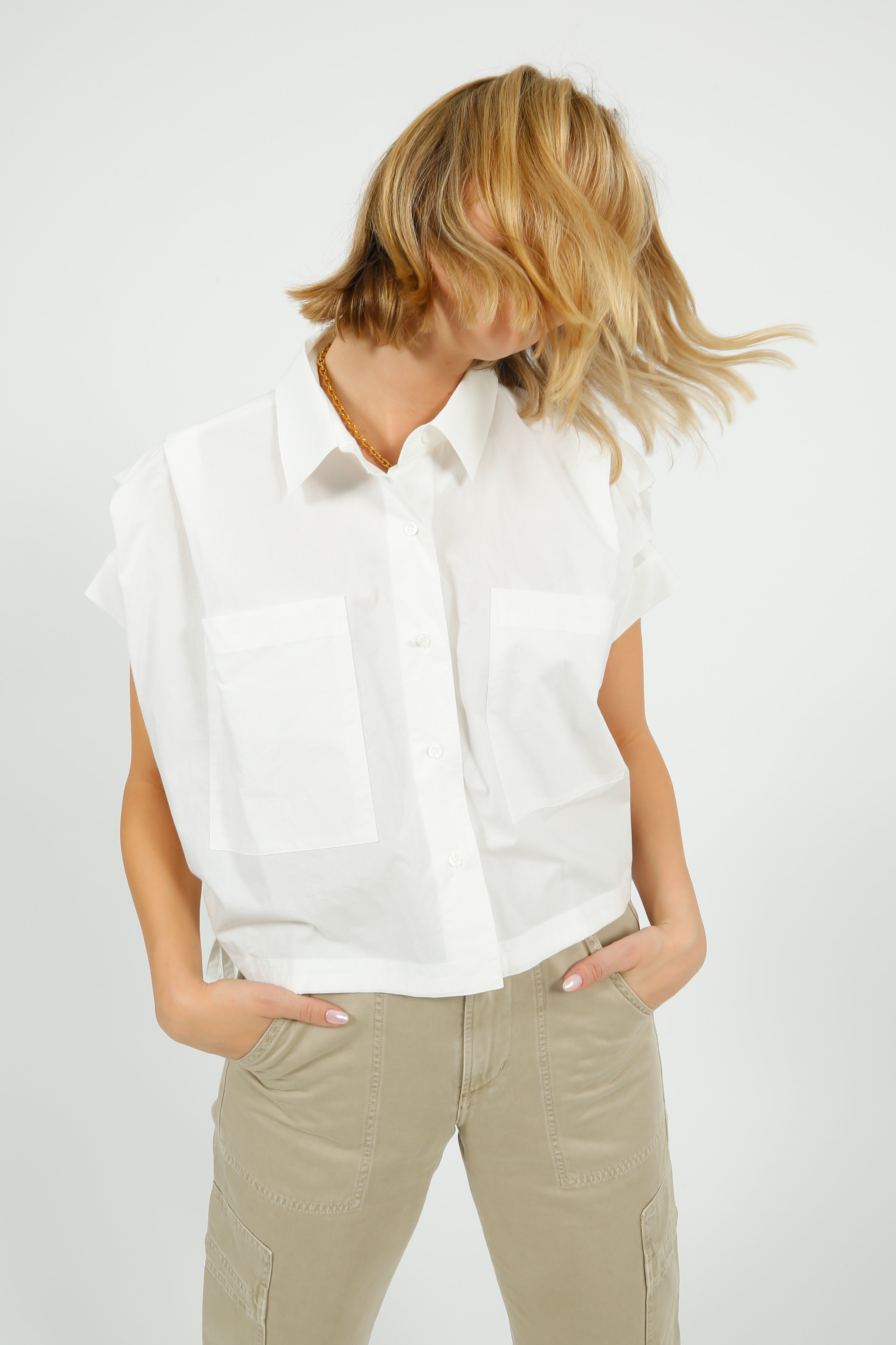 EP BL3406 Gathered Shirt Blouse in White