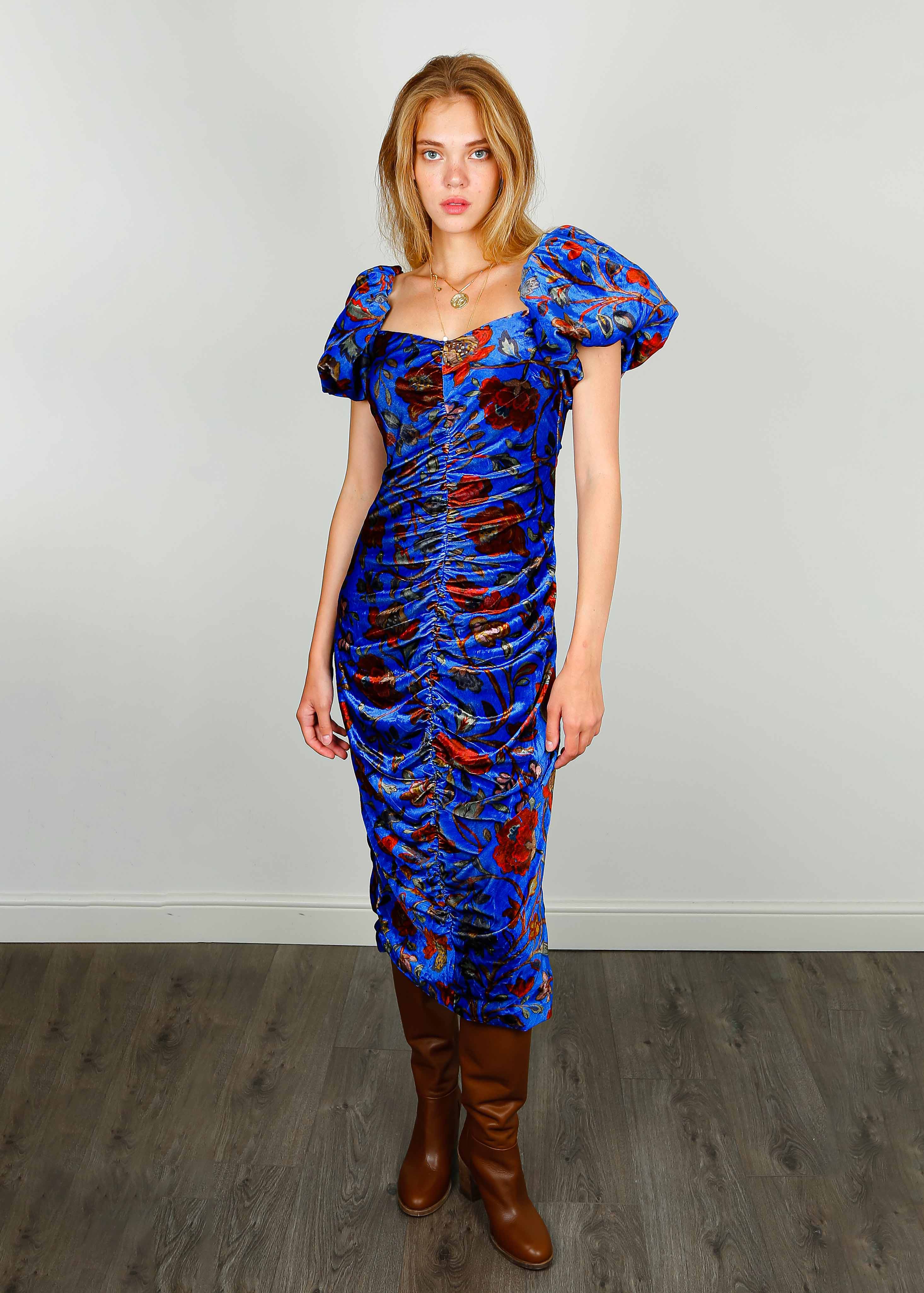 RHODE Tessa Dress in Royal Blue Vichy Rose