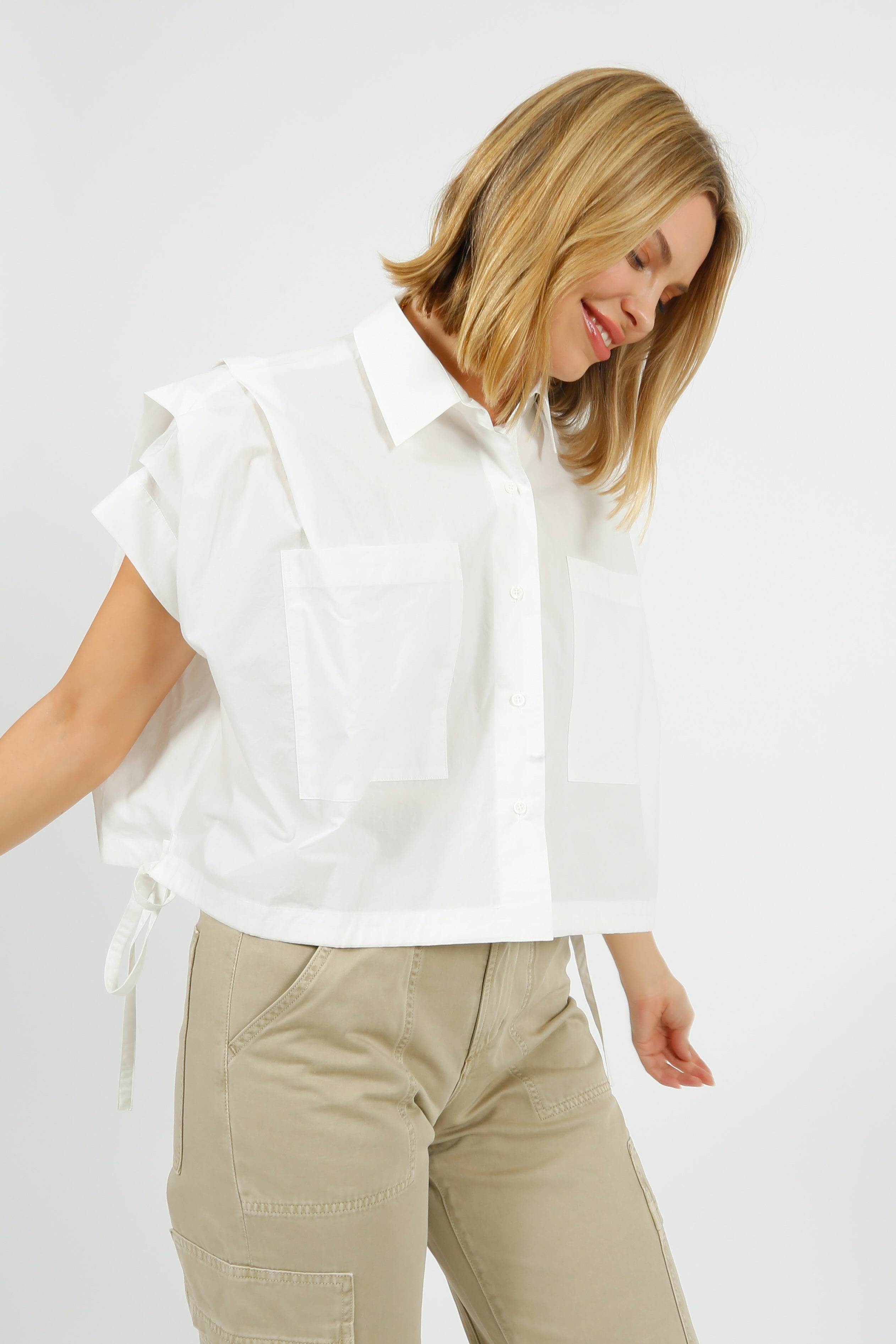 EP BL3406 Gathered Shirt Blouse in White