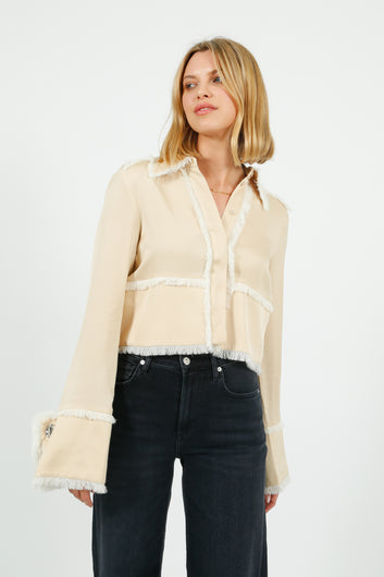 DAY Emmie Matte Crepe Fringe Shirt in Oyster Grey