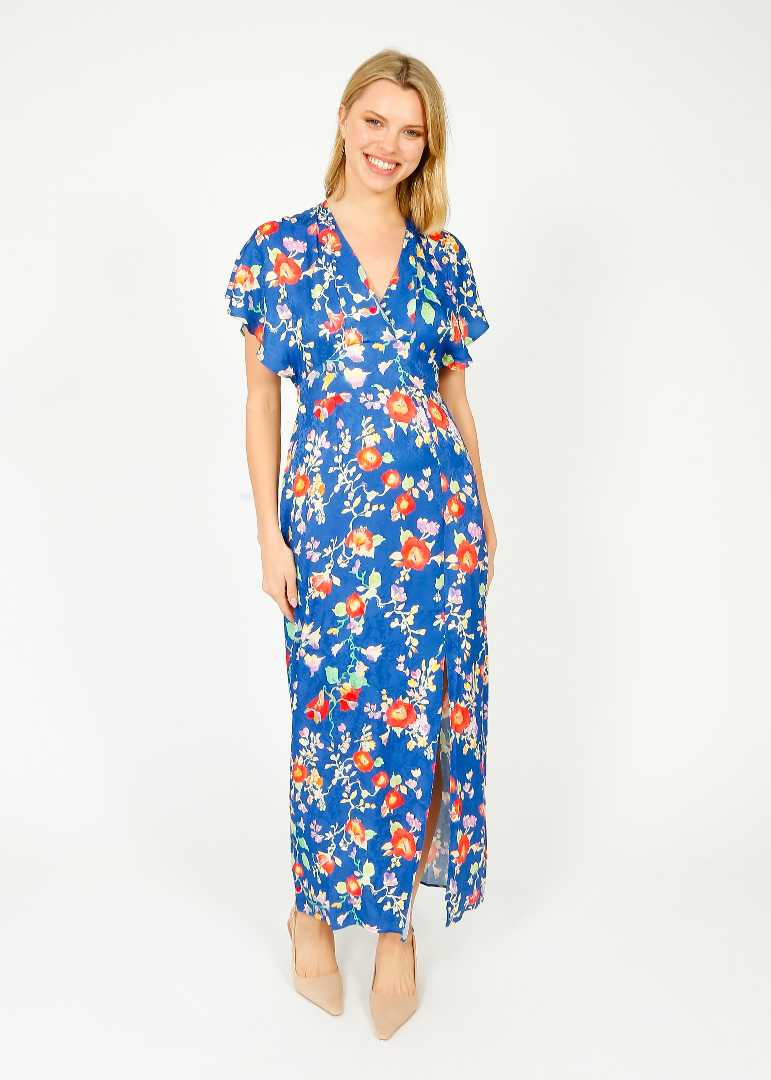 RIXO Sadie 2 Dress in Waterblossom Indigo