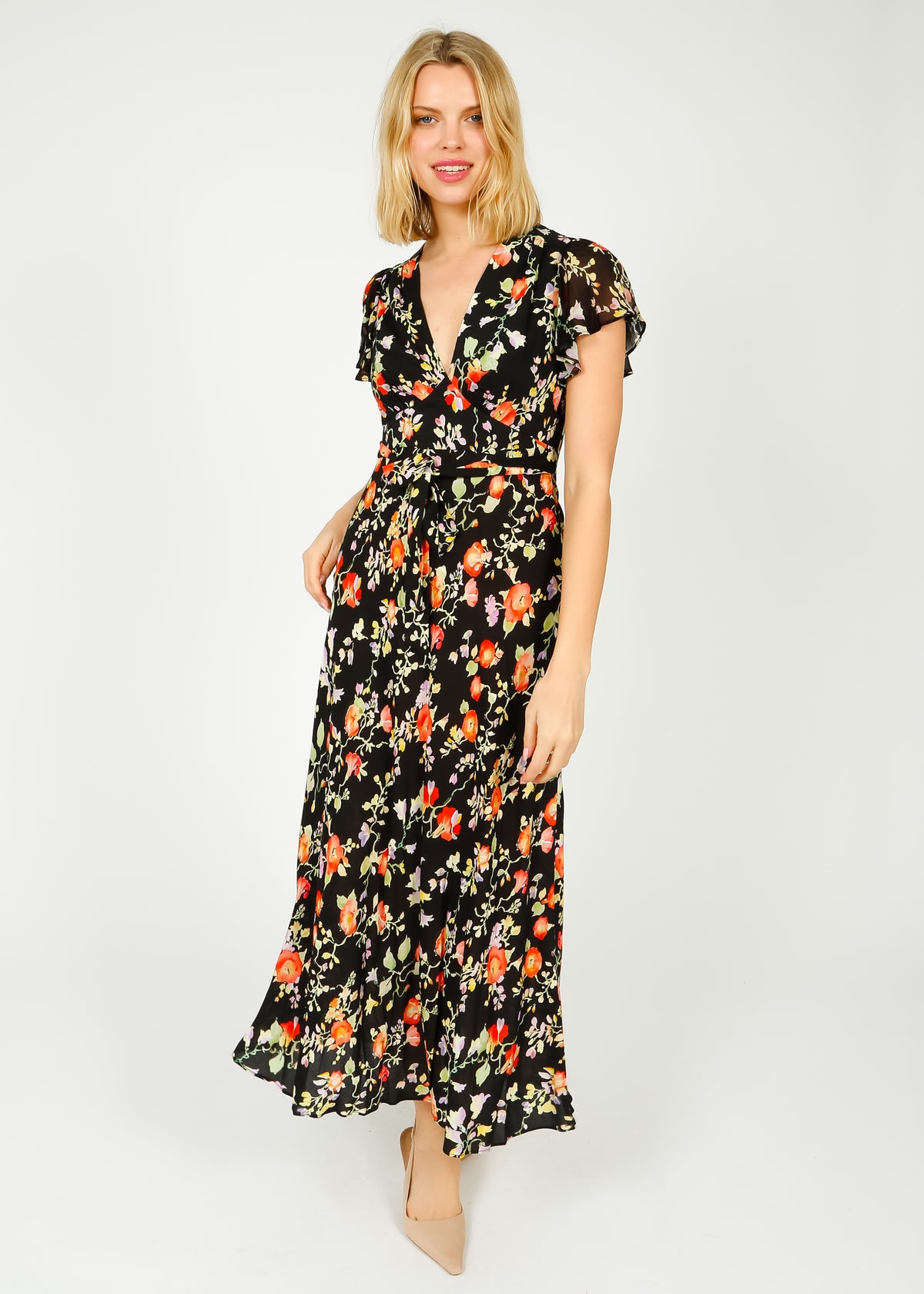 RIXO Florida Dress in Waterblossom Black