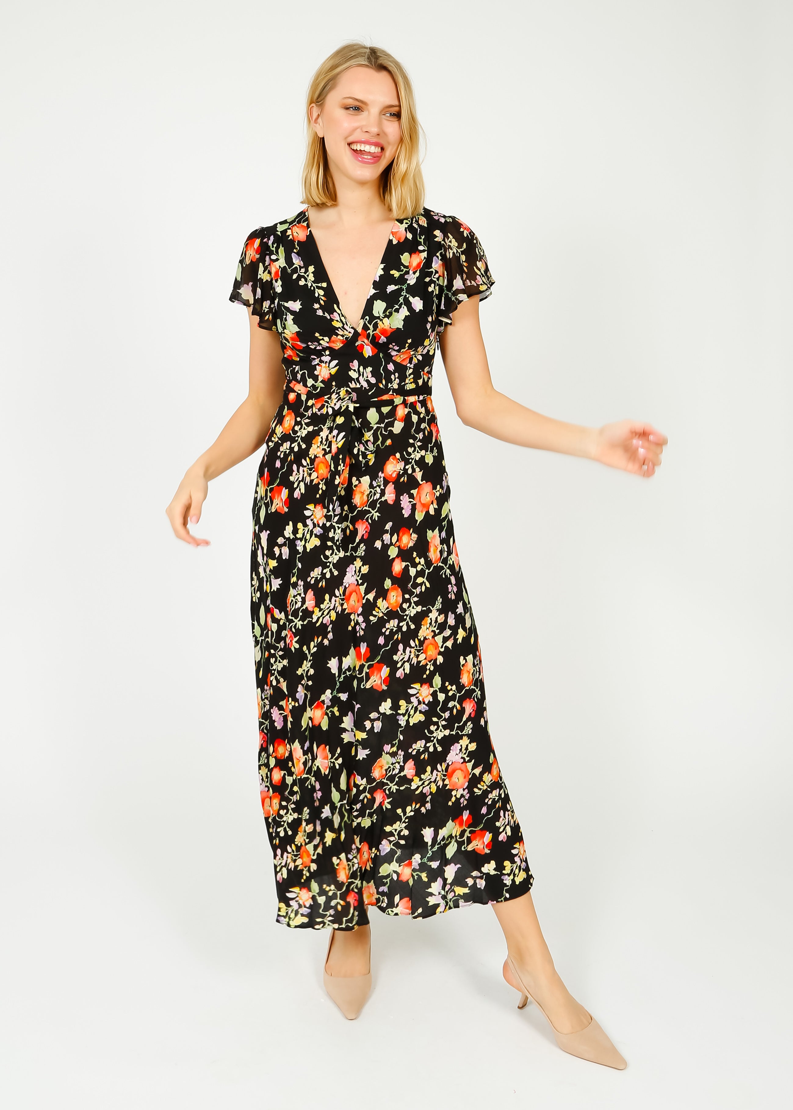 RIXO Florida Dress in Waterblossom Black