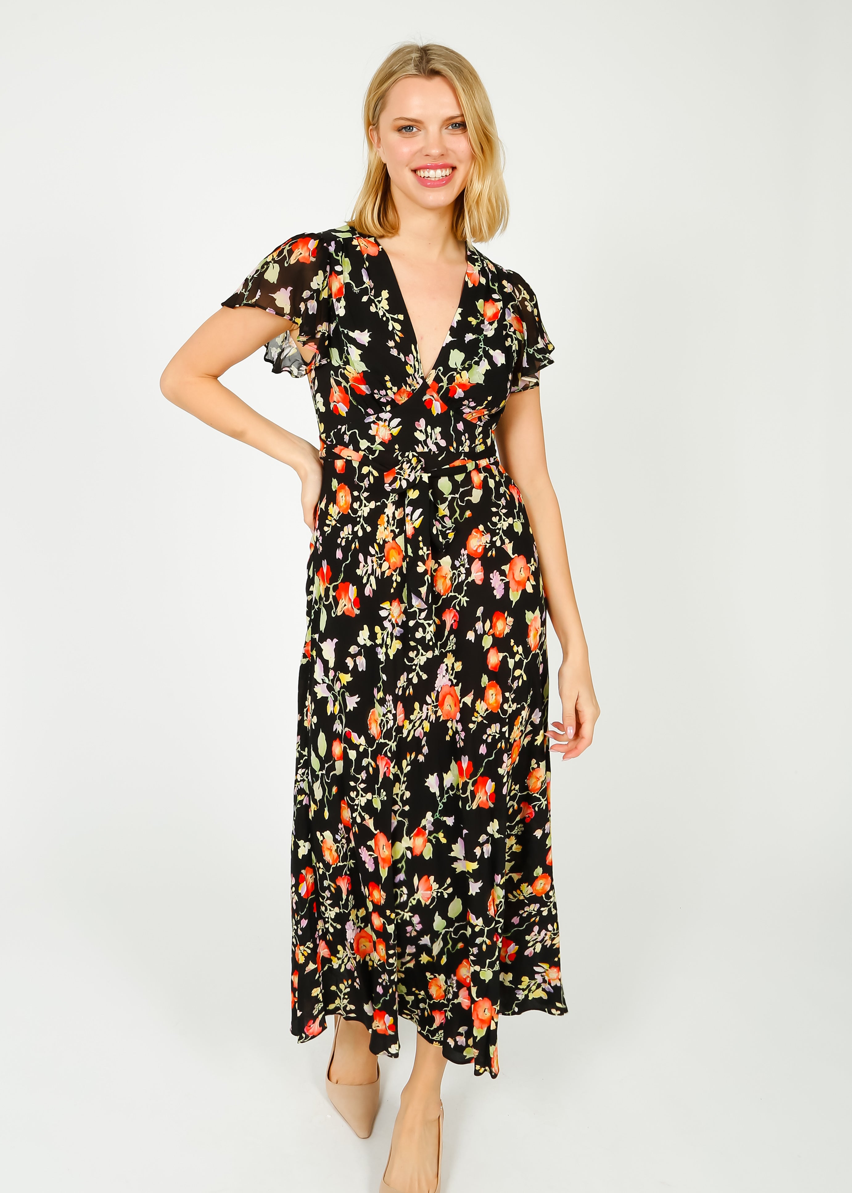 RIXO Florida Dress in Waterblossom Black