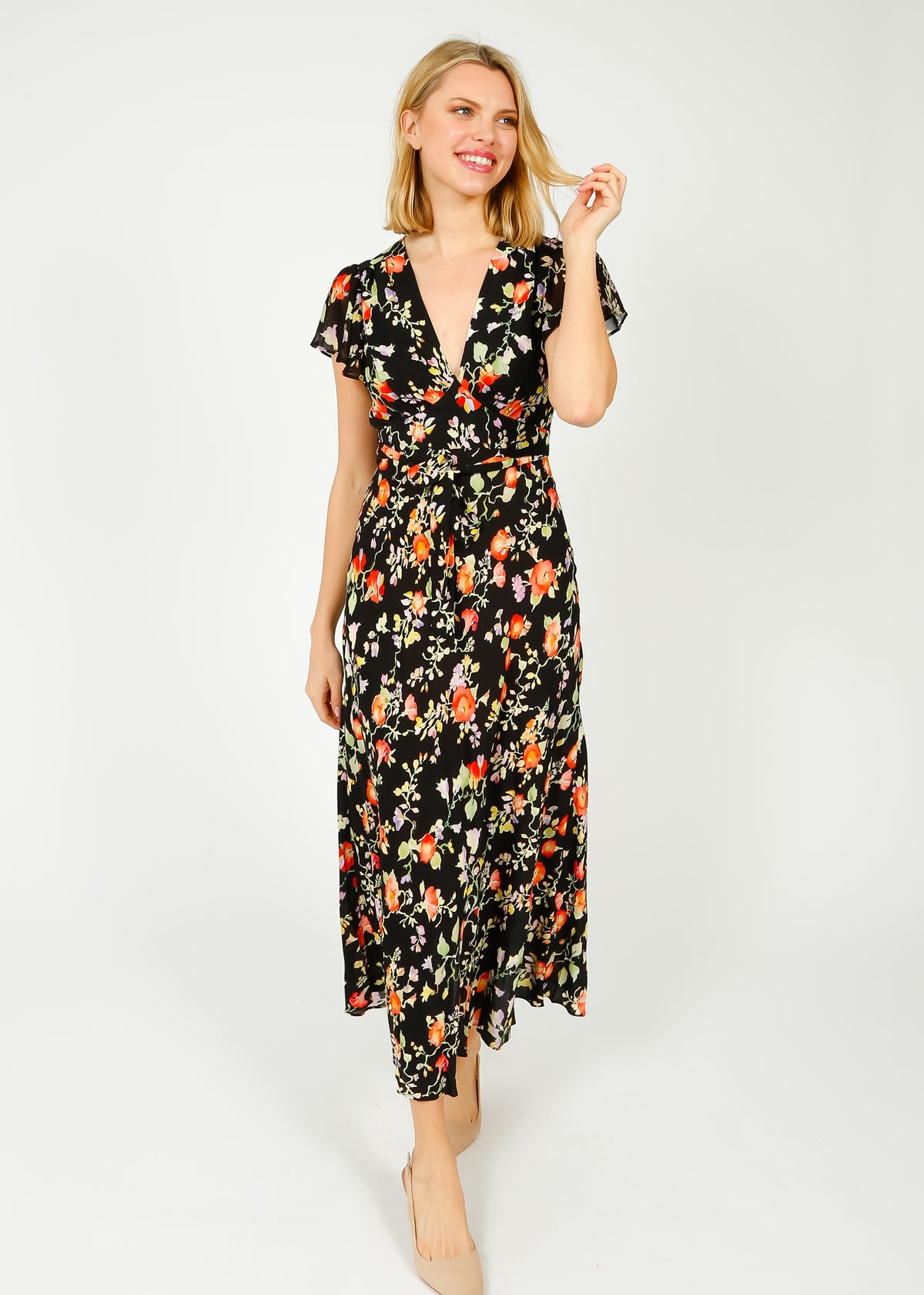 RIXO Florida Dress in Waterblossom Black