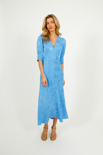 RIXO Zadie Dress in Daisy Jacquard Blue
