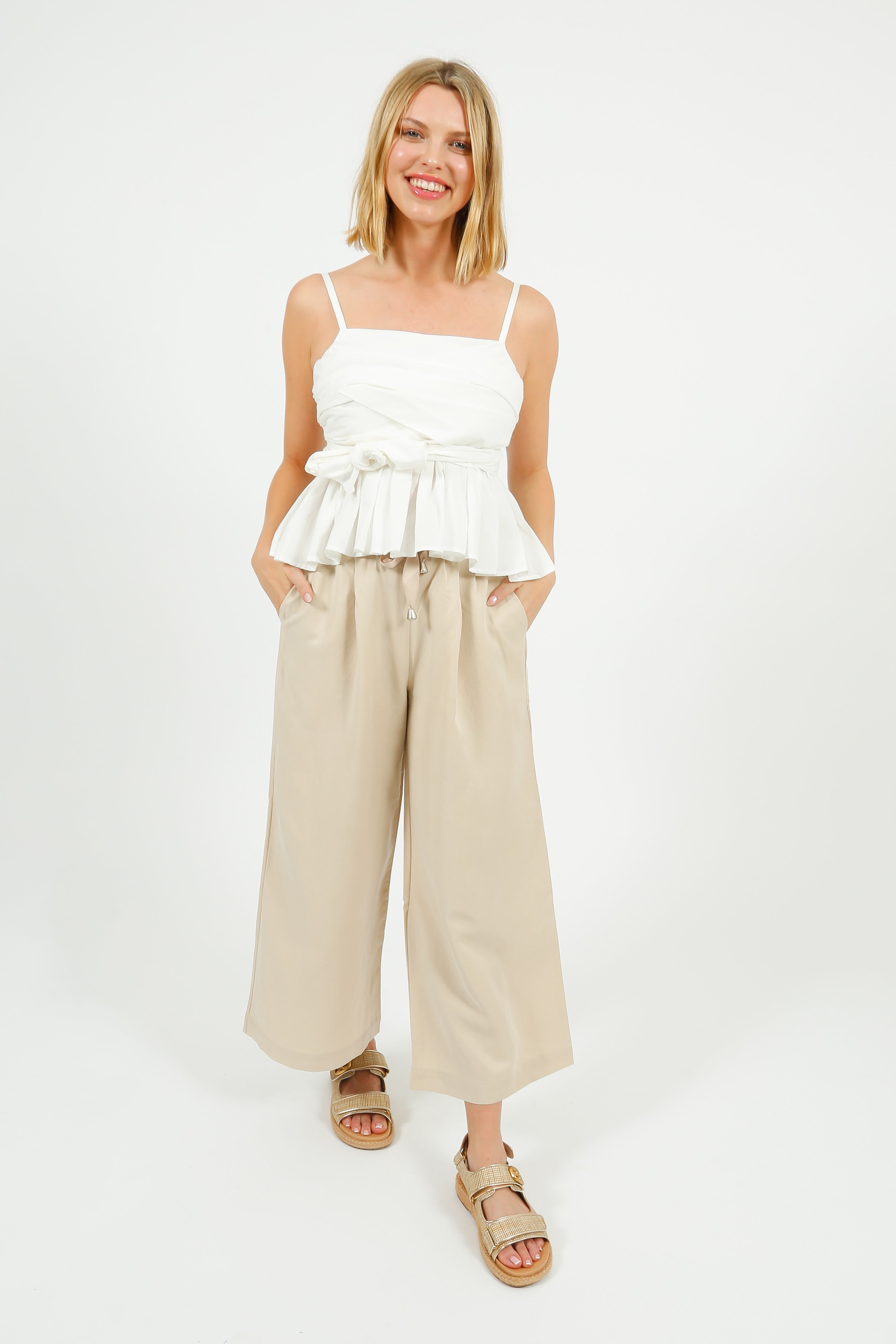 EP PT1903 Drawstring Waist Trousers in Beige