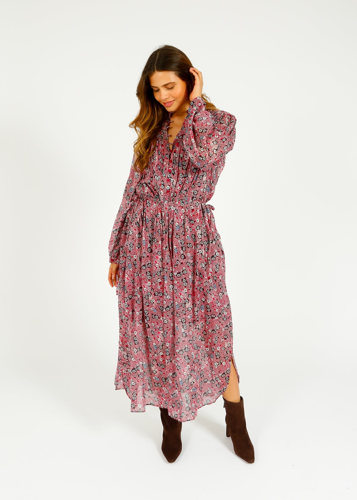 IM Dalida Printed Dress in Raspberry, Black