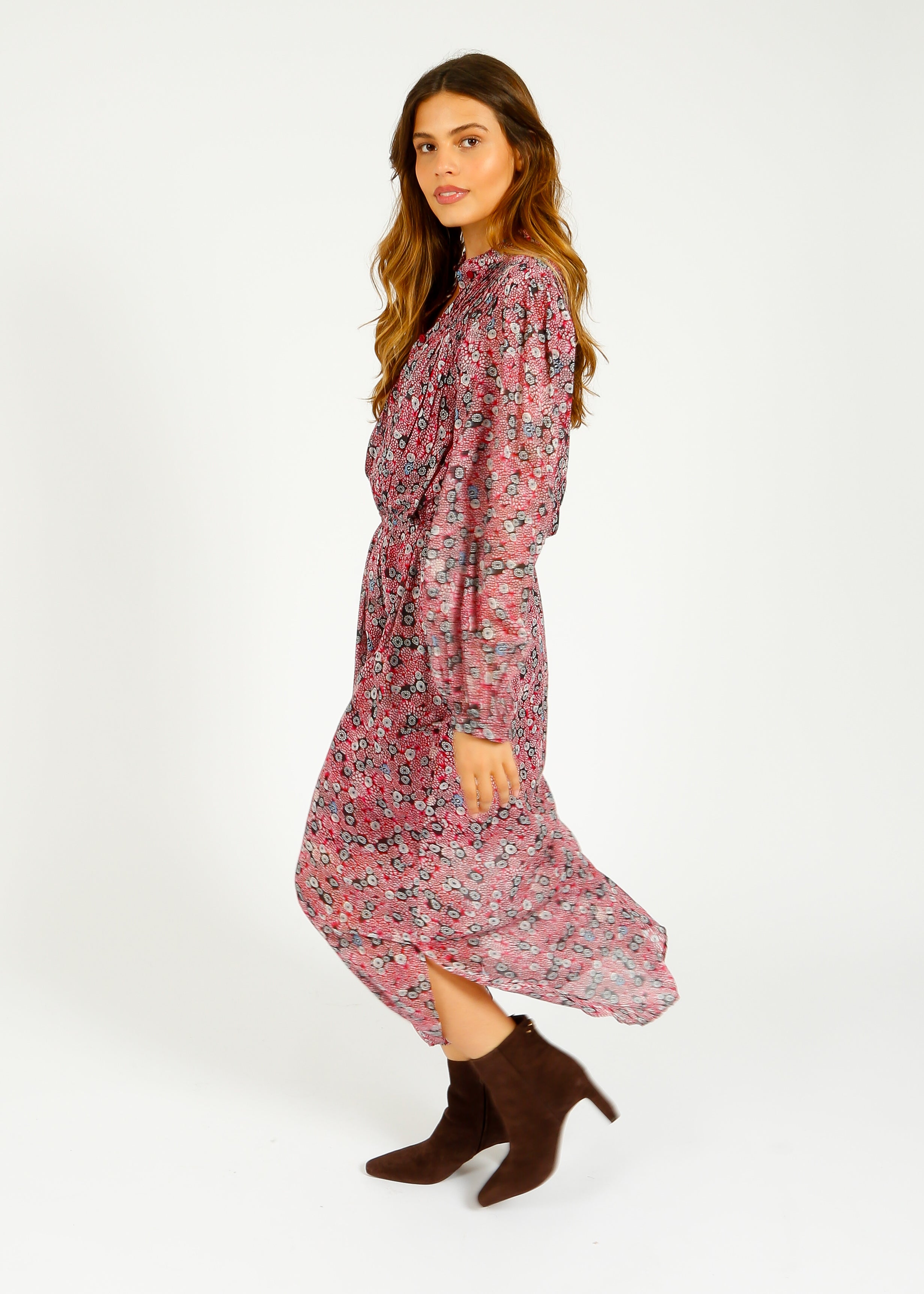 IM Dalida Printed Dress in Raspberry, Black